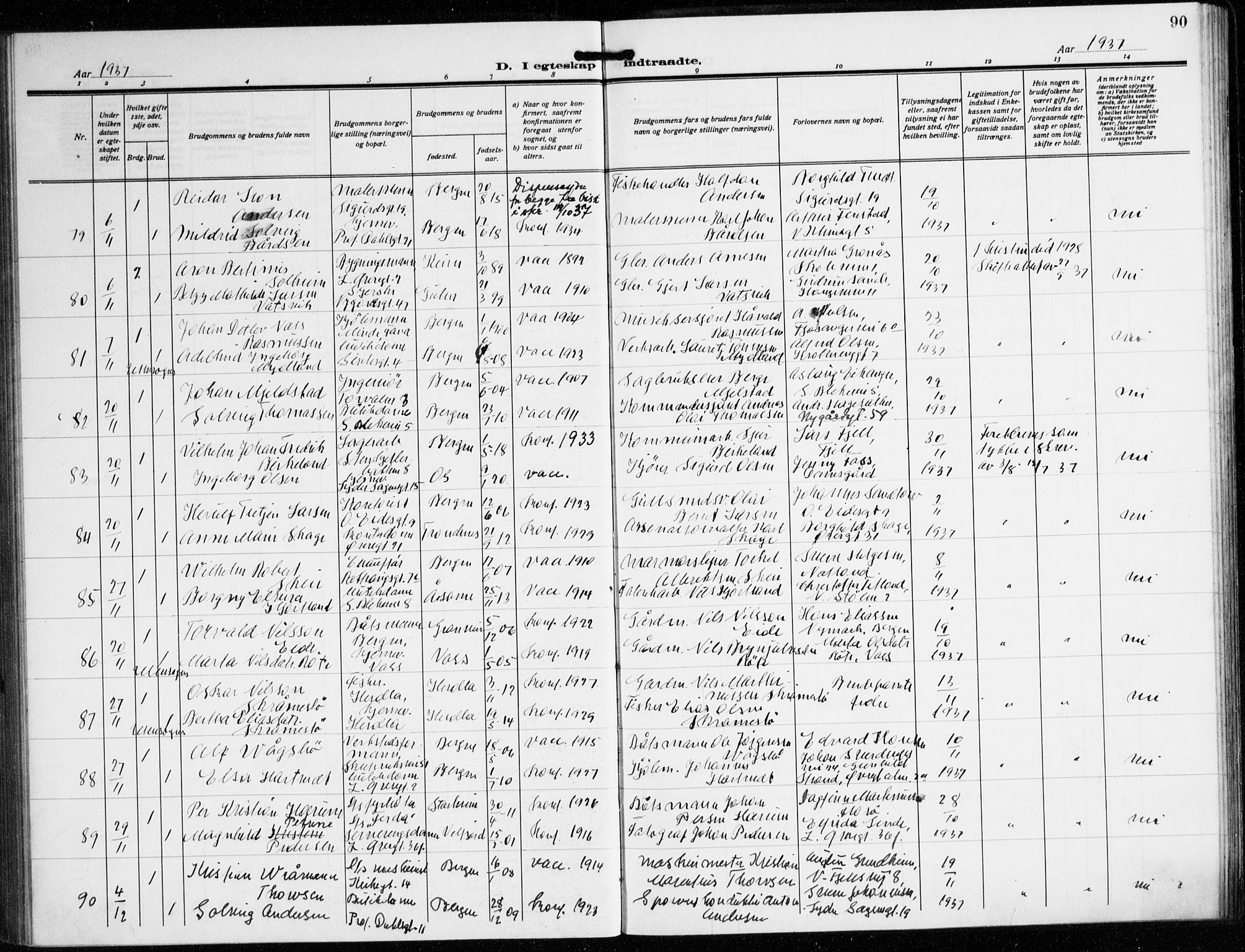 Korskirken sokneprestembete, AV/SAB-A-76101/H/Hab: Parish register (copy) no. D 5, 1926-1944, p. 90