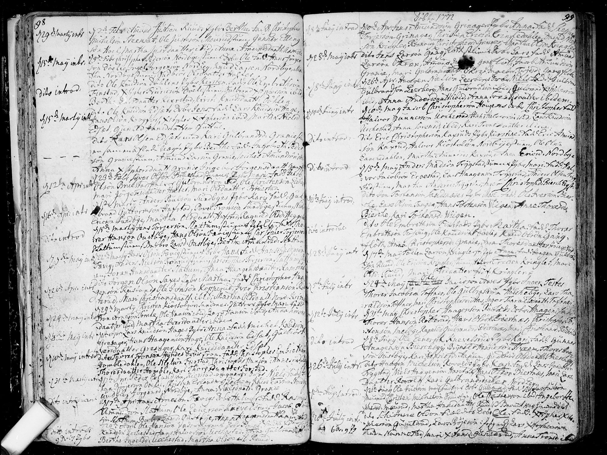 Nannestad prestekontor Kirkebøker, AV/SAO-A-10414a/F/Fa/L0007: Parish register (official) no. I 7, 1754-1791, p. 98-99