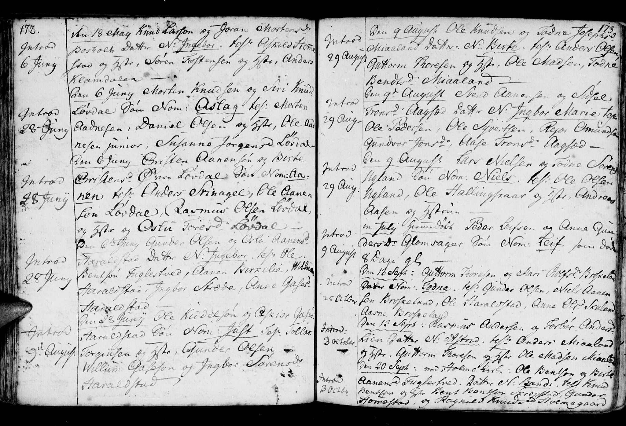 Holum sokneprestkontor, AV/SAK-1111-0022/F/Fa/Fab/L0004: Parish register (official) no. A 4, 1774-1847, p. 172-173