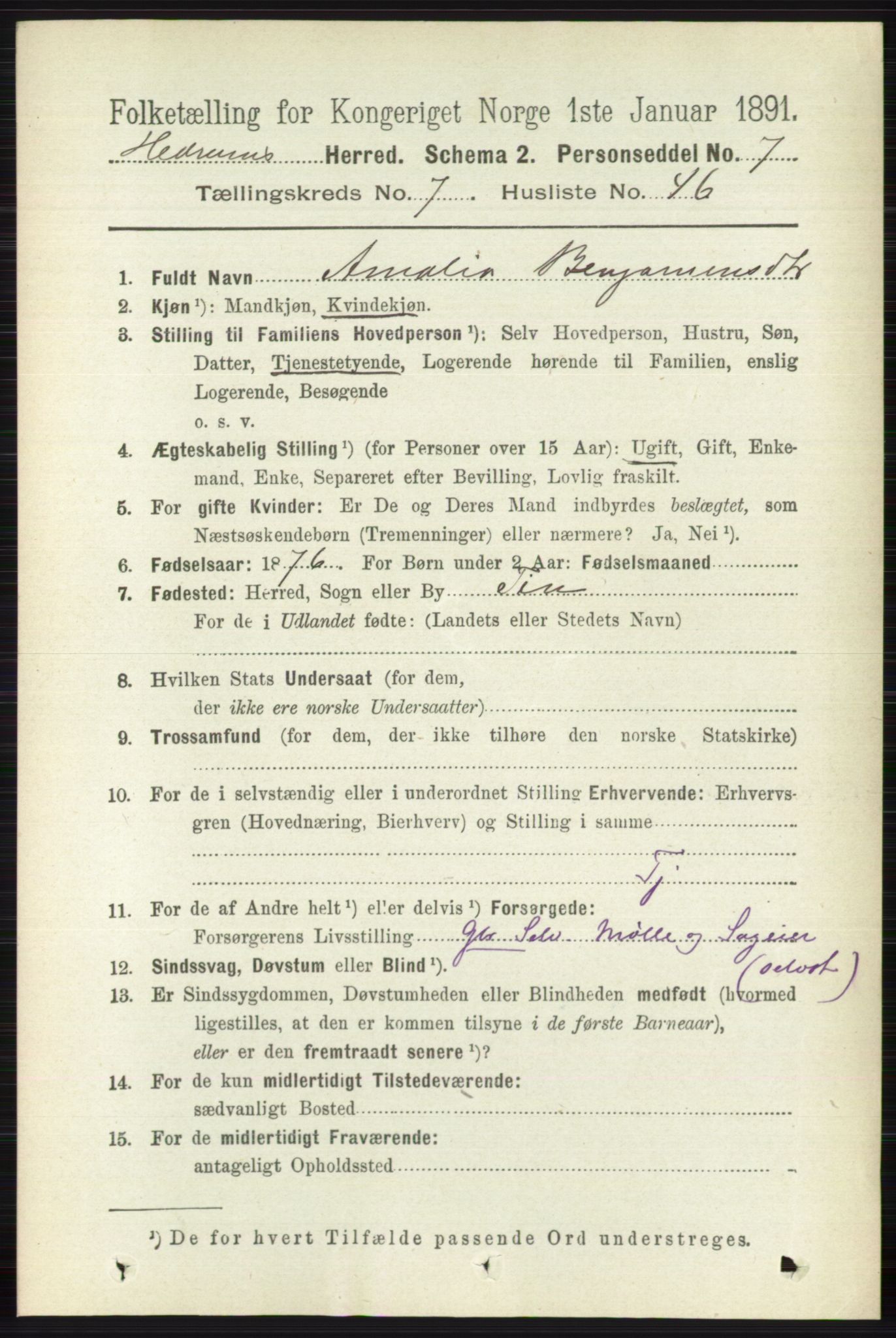 RA, 1891 census for 0727 Hedrum, 1891, p. 3291