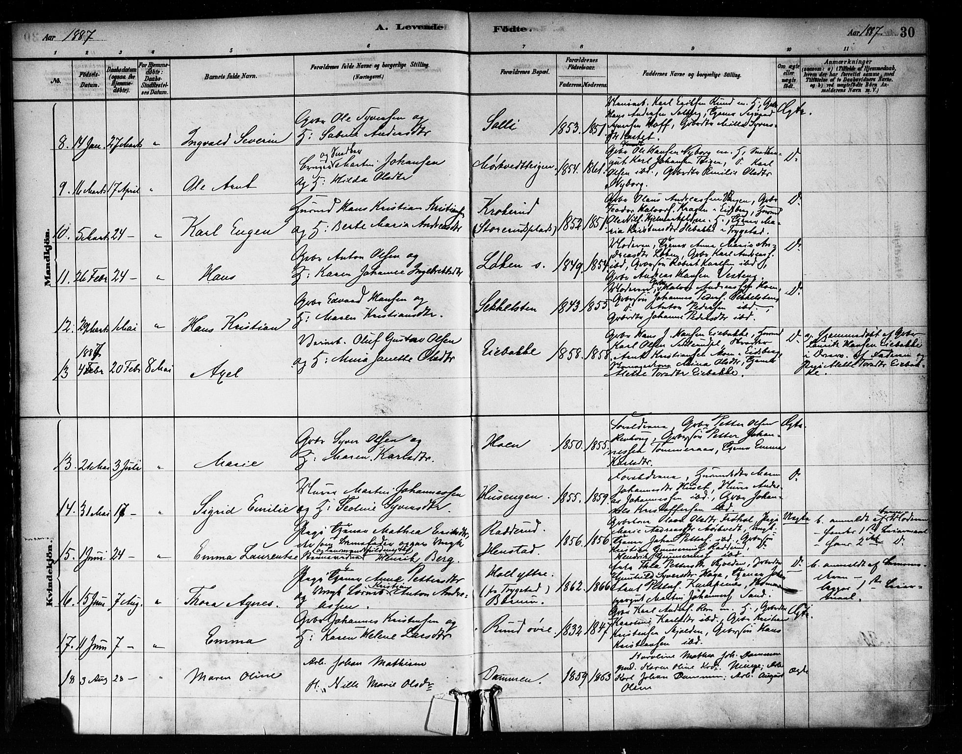 Askim prestekontor Kirkebøker, AV/SAO-A-10900/F/Fa/L0007: Parish register (official) no. 7, 1882-1897, p. 30