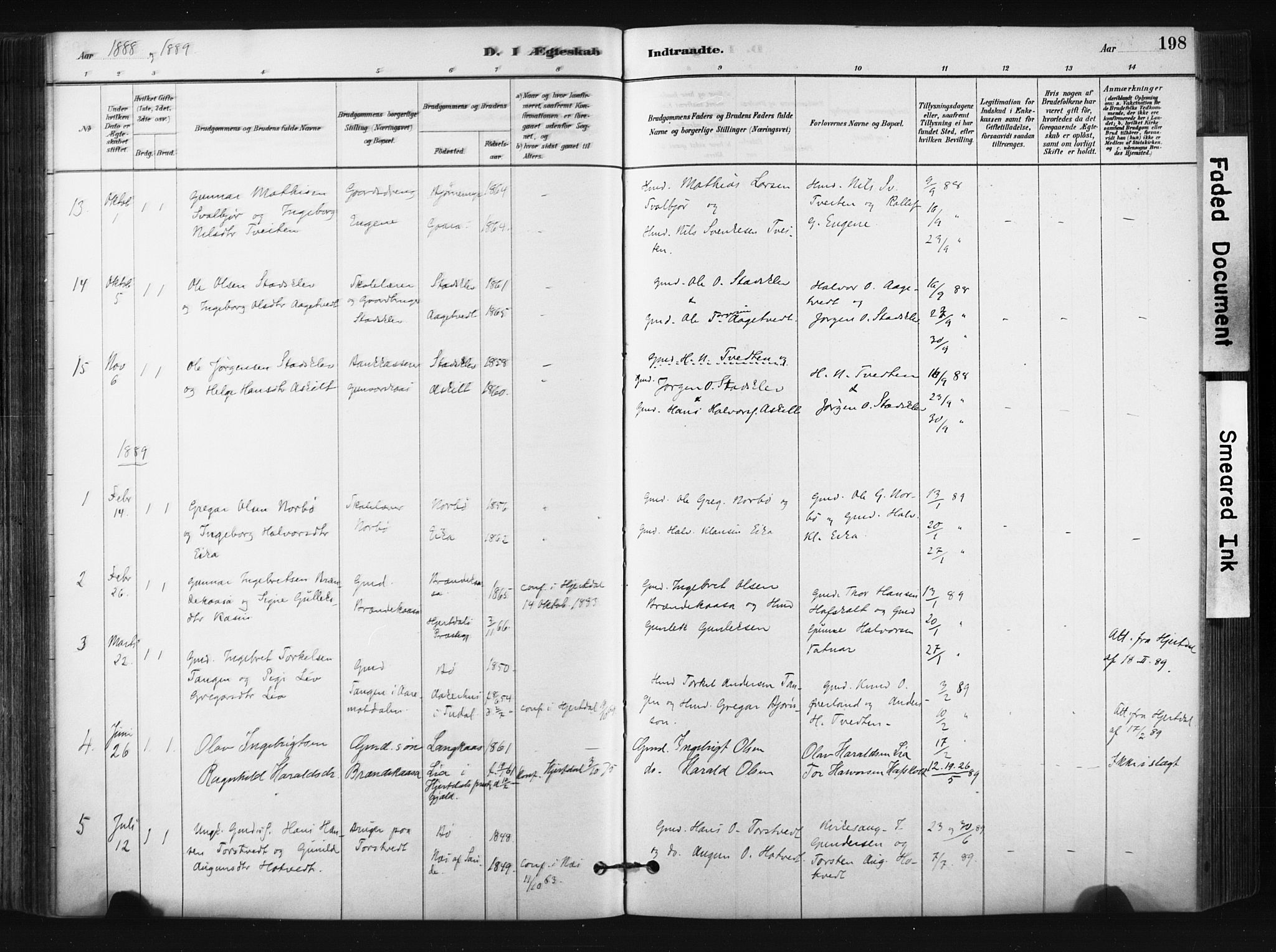 Bø kirkebøker, SAKO/A-257/F/Fa/L0010: Parish register (official) no. 10, 1880-1892, p. 198