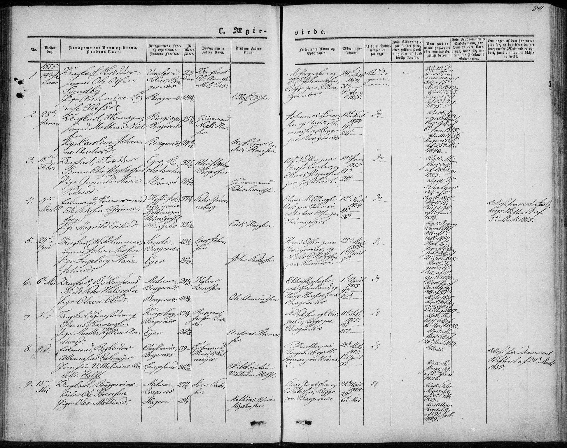 Bragernes kirkebøker, AV/SAKO-A-6/F/Fc/L0002: Parish register (official) no. III 2, 1854-1865, p. 84