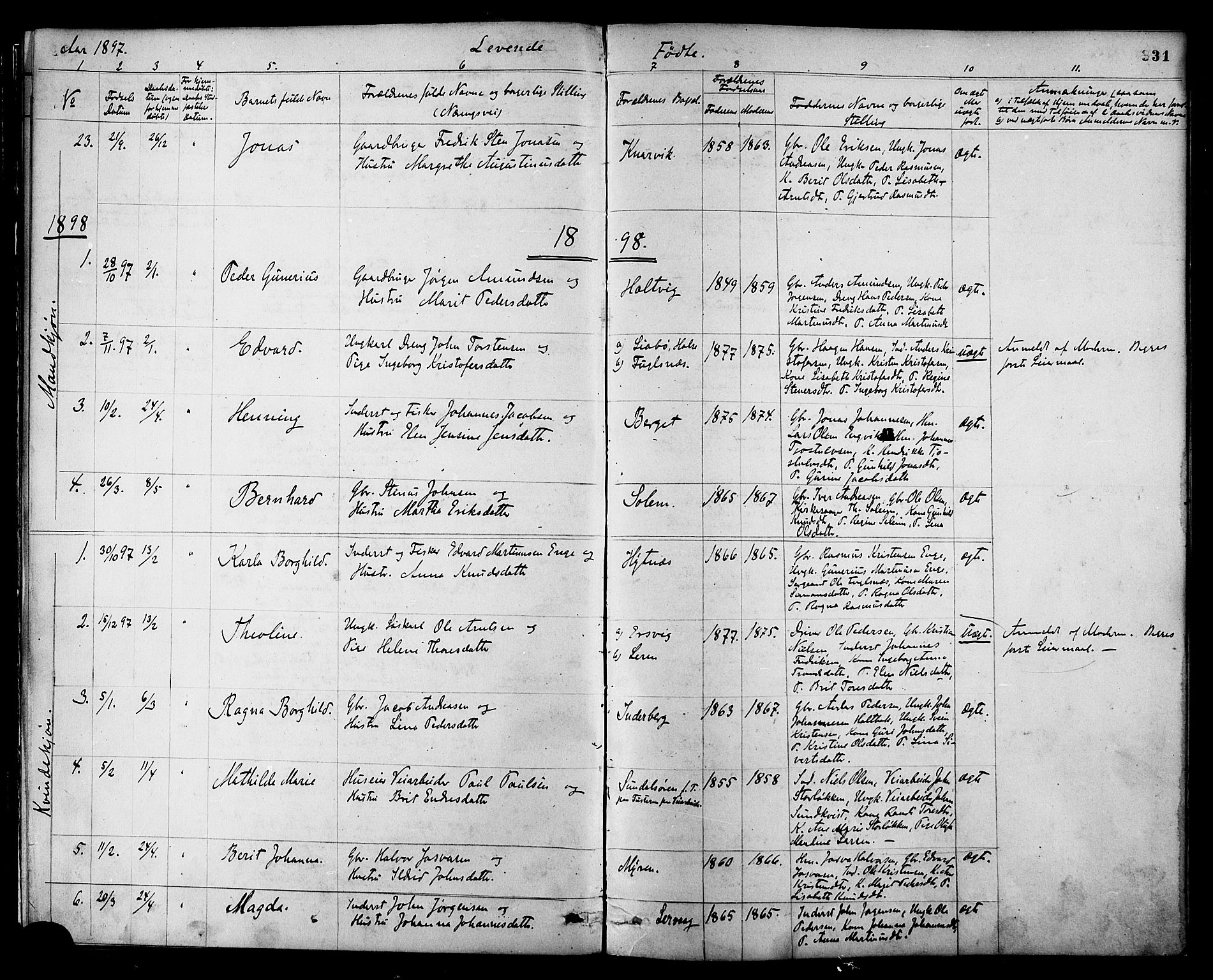 Ministerialprotokoller, klokkerbøker og fødselsregistre - Møre og Romsdal, AV/SAT-A-1454/577/L0896: Parish register (official) no. 577A03, 1880-1898, p. 331