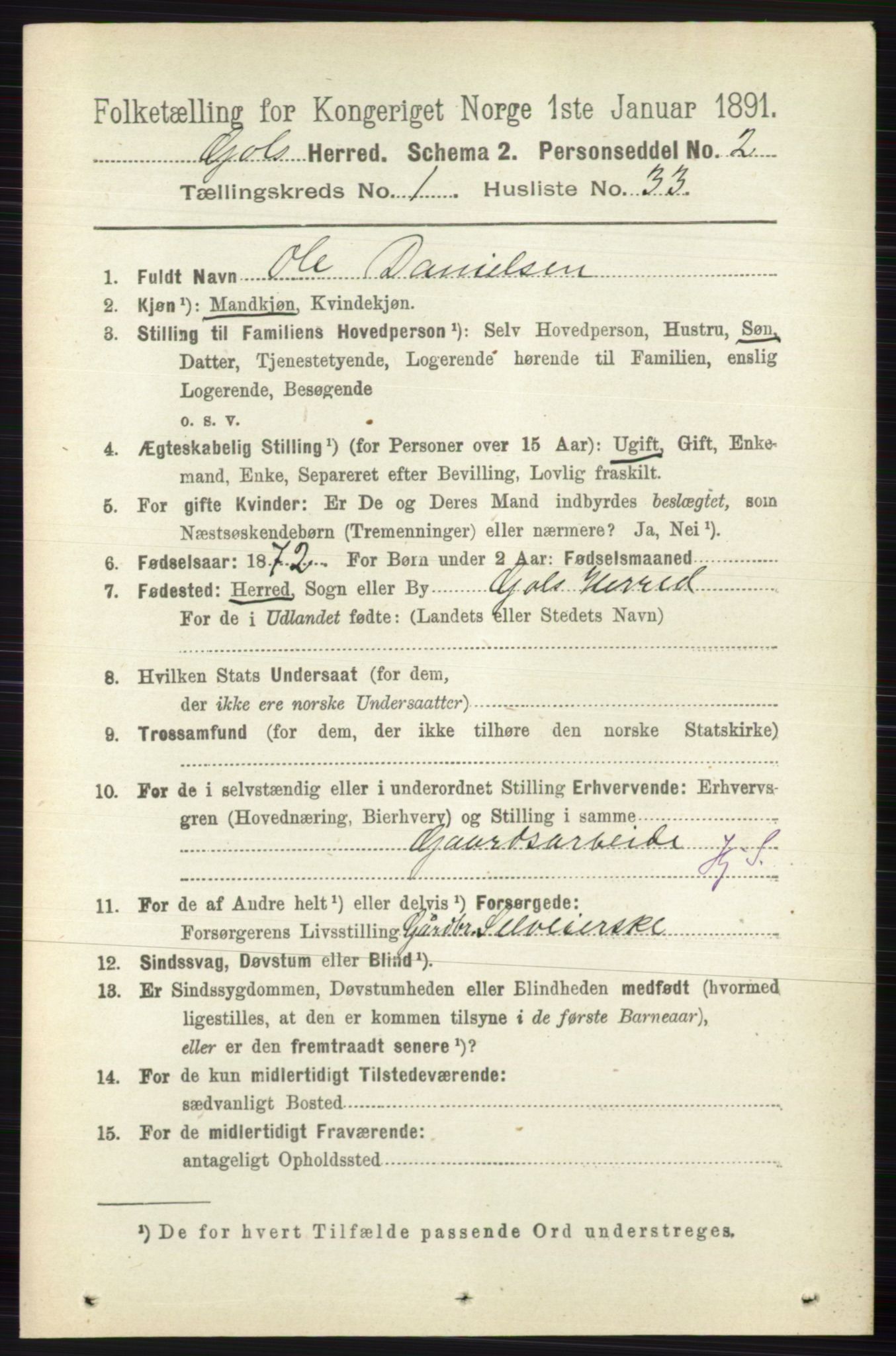 RA, 1891 census for 0617 Gol og Hemsedal, 1891, p. 283