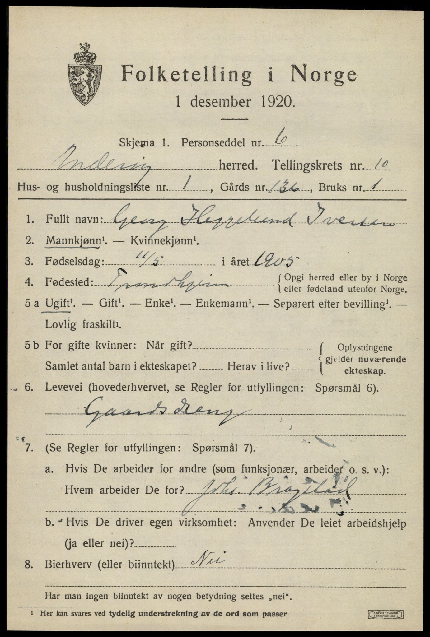 SAT, 1920 census for Inderøy, 1920, p. 6629