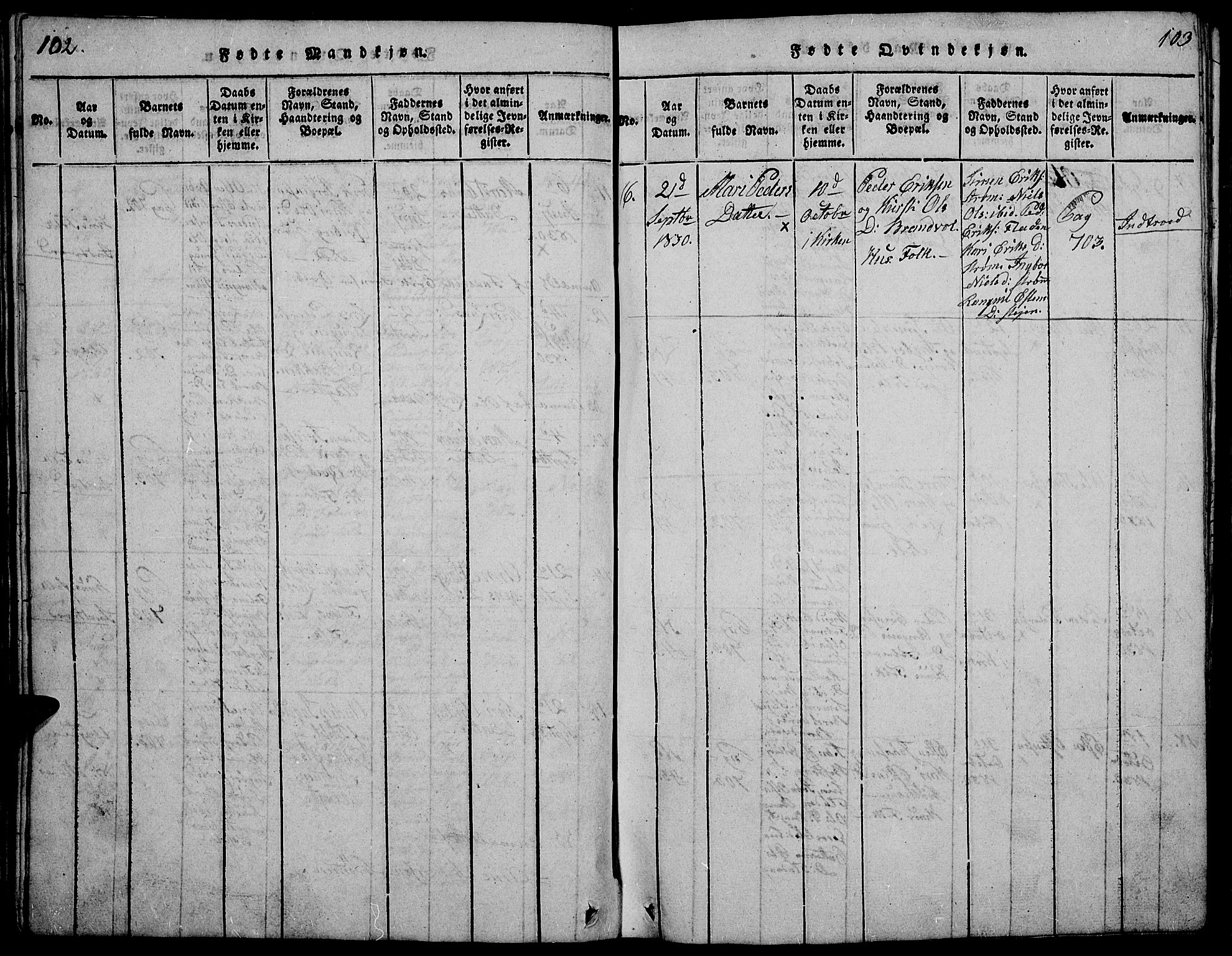 Tynset prestekontor, SAH/PREST-058/H/Ha/Hab/L0002: Parish register (copy) no. 2, 1814-1862, p. 102-103