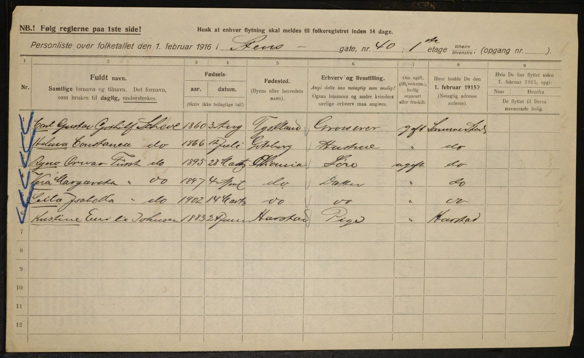 OBA, Municipal Census 1916 for Kristiania, 1916, p. 104947