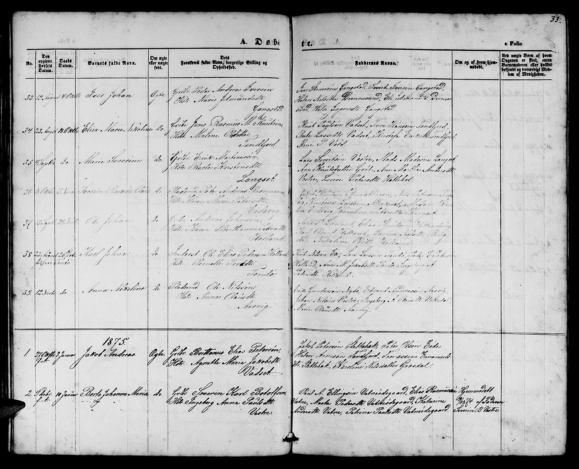 Ministerialprotokoller, klokkerbøker og fødselsregistre - Møre og Romsdal, AV/SAT-A-1454/525/L0375: Parish register (copy) no. 525C01, 1865-1879, p. 33