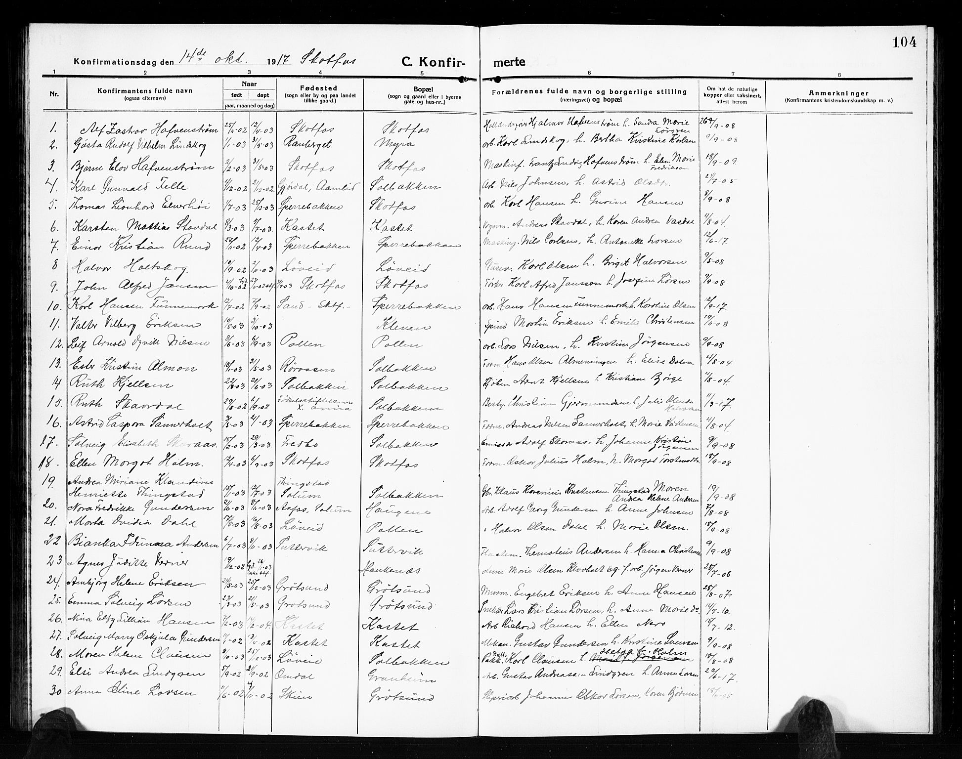 Solum kirkebøker, AV/SAKO-A-306/G/Gb/L0006: Parish register (copy) no. II 6, 1915-1927, p. 104