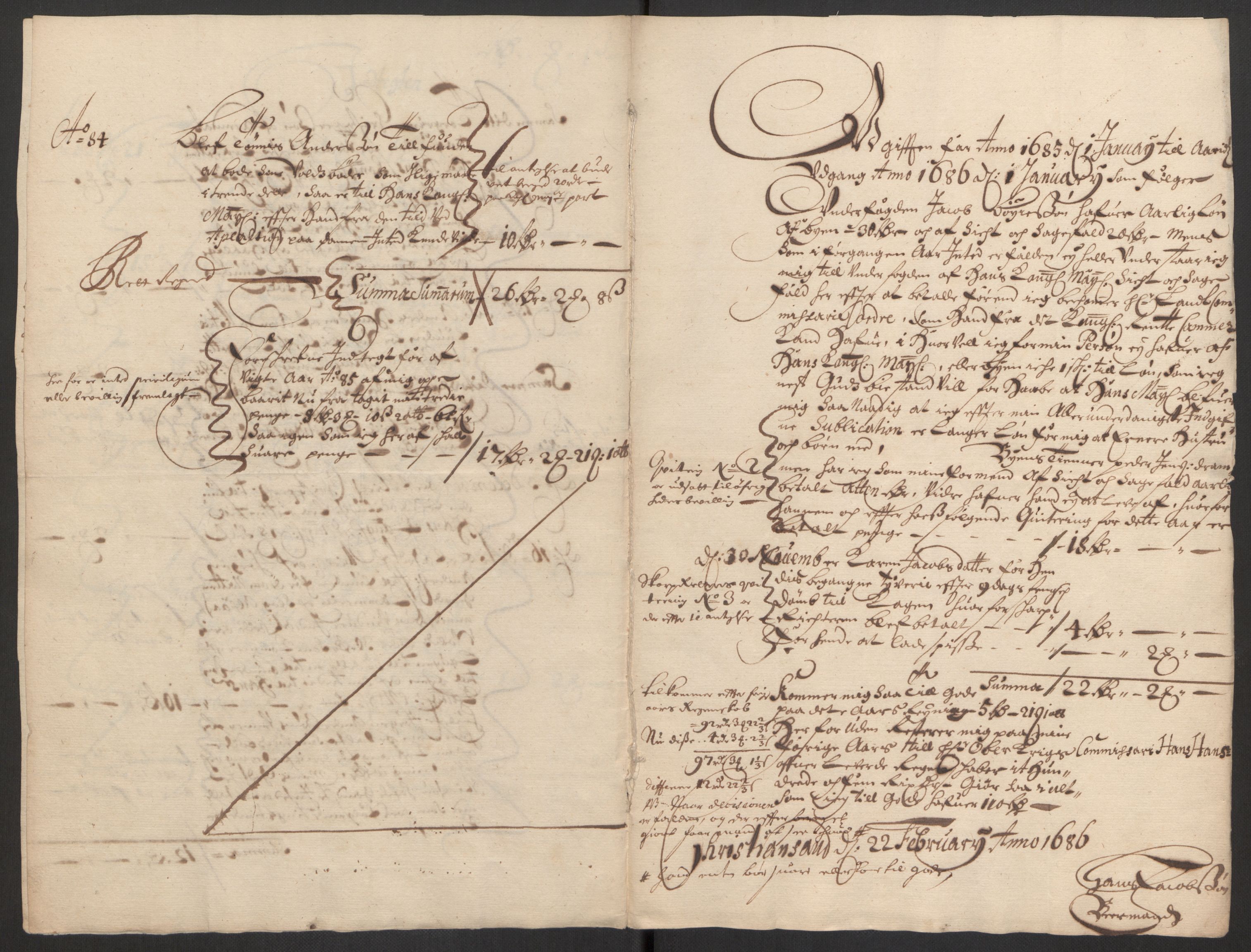 Rentekammeret inntil 1814, Reviderte regnskaper, Byregnskaper, AV/RA-EA-4066/R/Rm/L0285: [M18] Sikt og sakefall, 1681-1718, p. 55