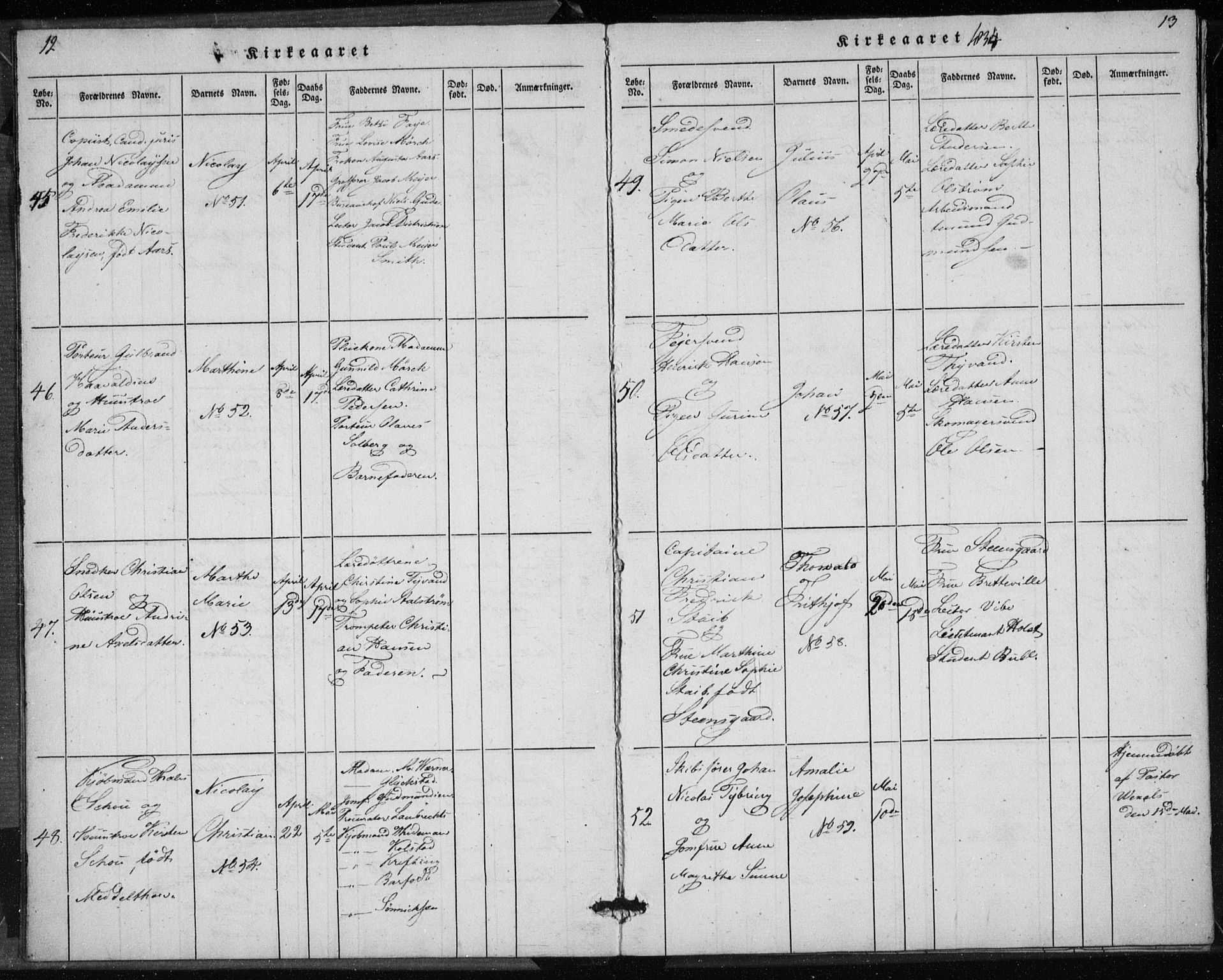 Rikshospitalet prestekontor Kirkebøker, AV/SAO-A-10309b/K/L0001/0001: Baptism register no. 1.1, 1834-1842, p. 12-13