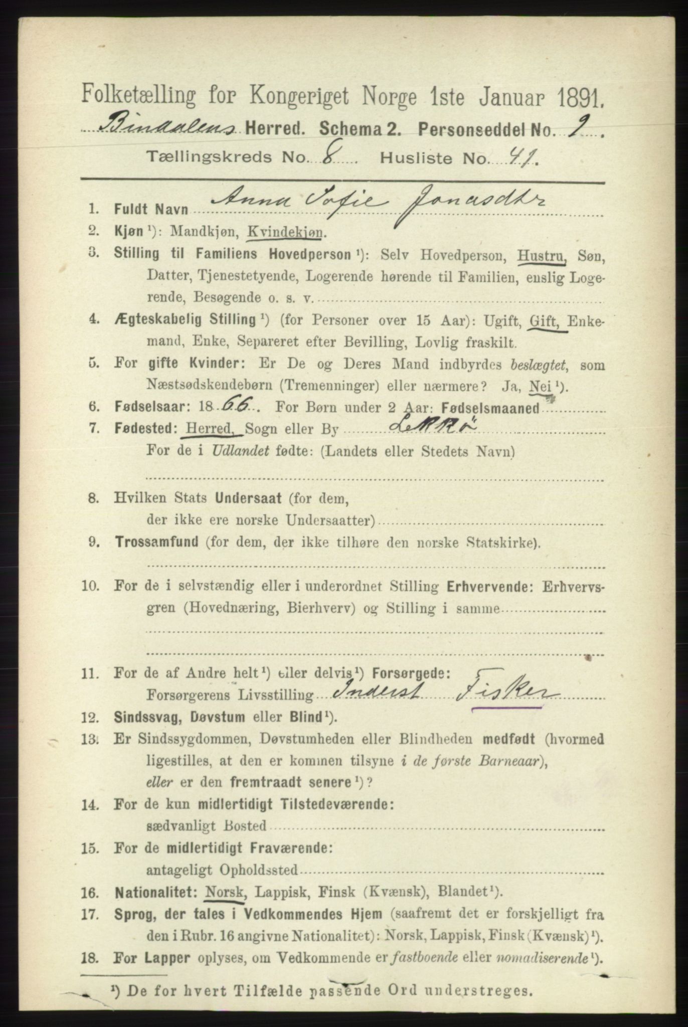 RA, 1891 census for 1811 Bindal, 1891, p. 2886