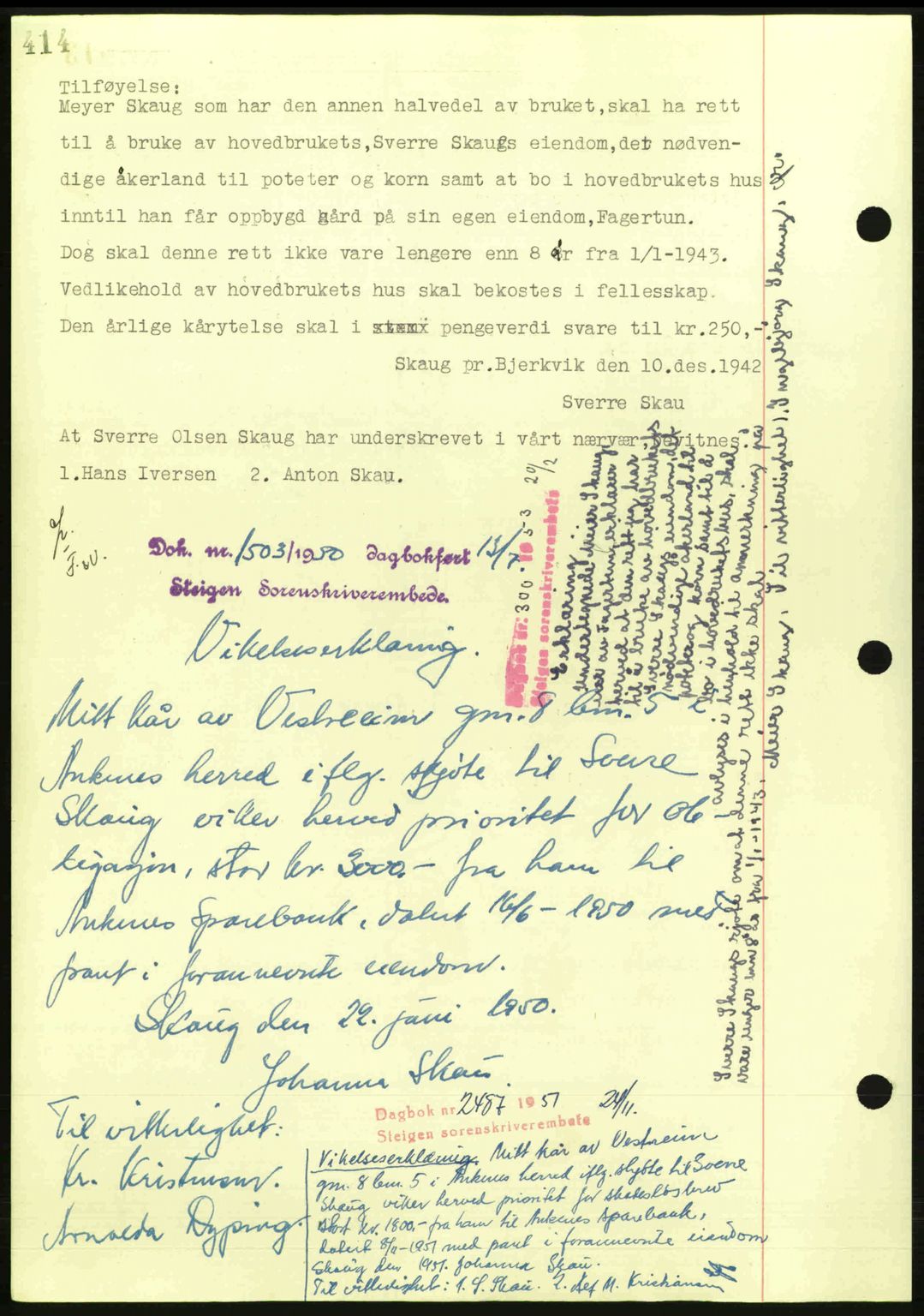 Steigen og Ofoten sorenskriveri, AV/SAT-A-0030/1/2/2C: Mortgage book no. A9-12, 1942-1946, Diary no: : 2397/1942