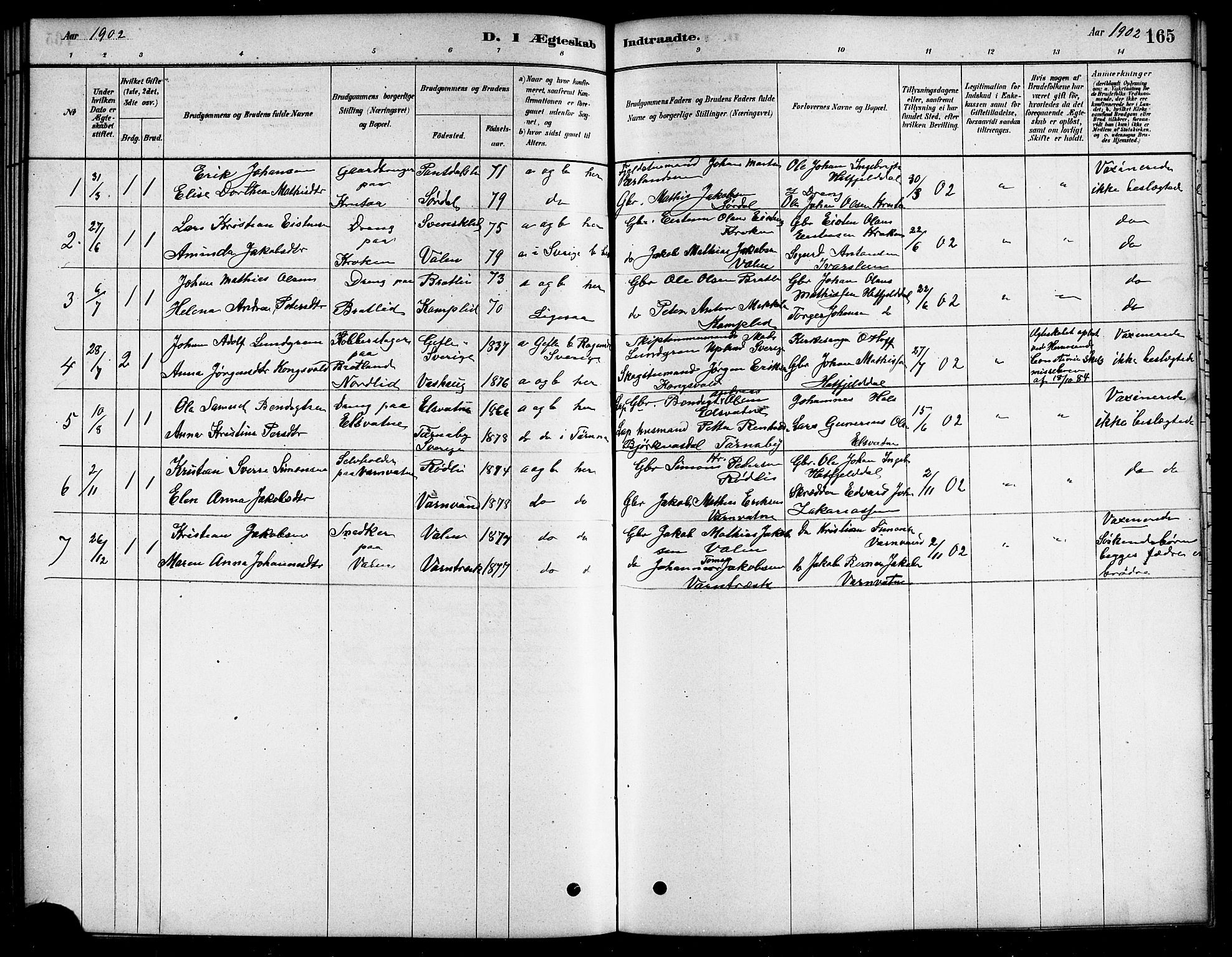 Ministerialprotokoller, klokkerbøker og fødselsregistre - Nordland, AV/SAT-A-1459/823/L0330: Parish register (copy) no. 823C02, 1879-1916, p. 165