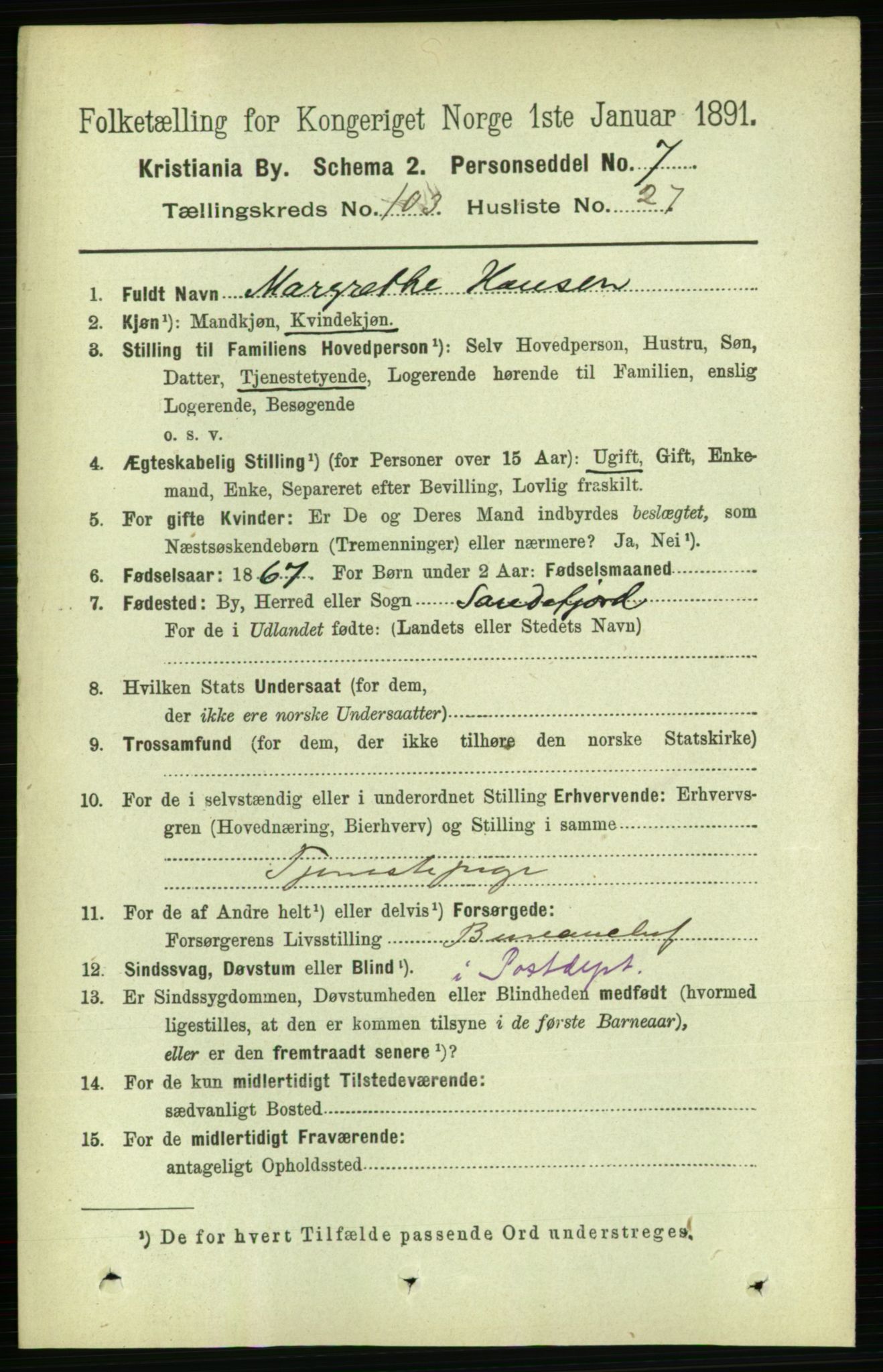 RA, 1891 census for 0301 Kristiania, 1891, p. 51746