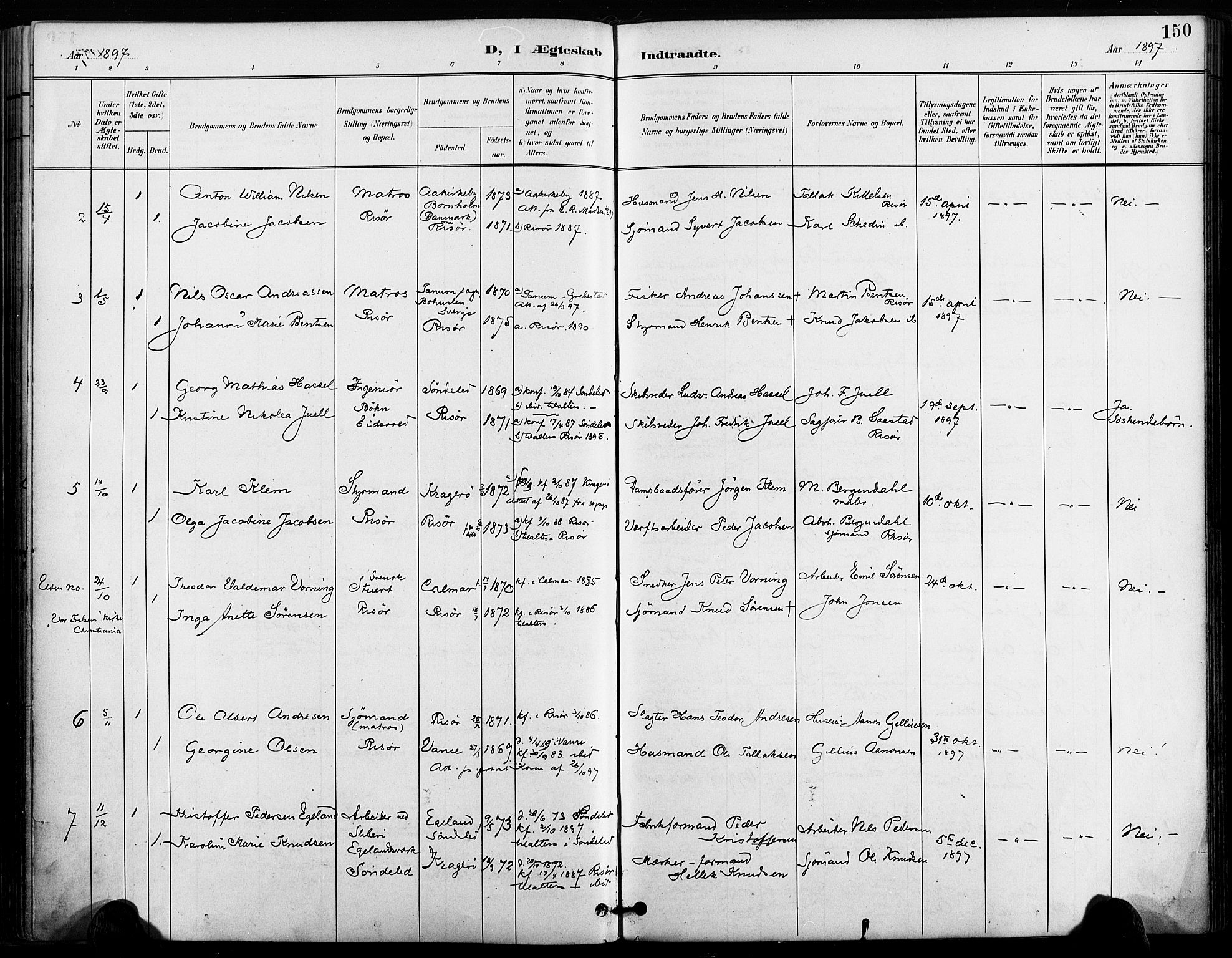 Risør sokneprestkontor, SAK/1111-0035/F/Fa/L0010: Parish register (official) no. A 10, 1896-1906, p. 150