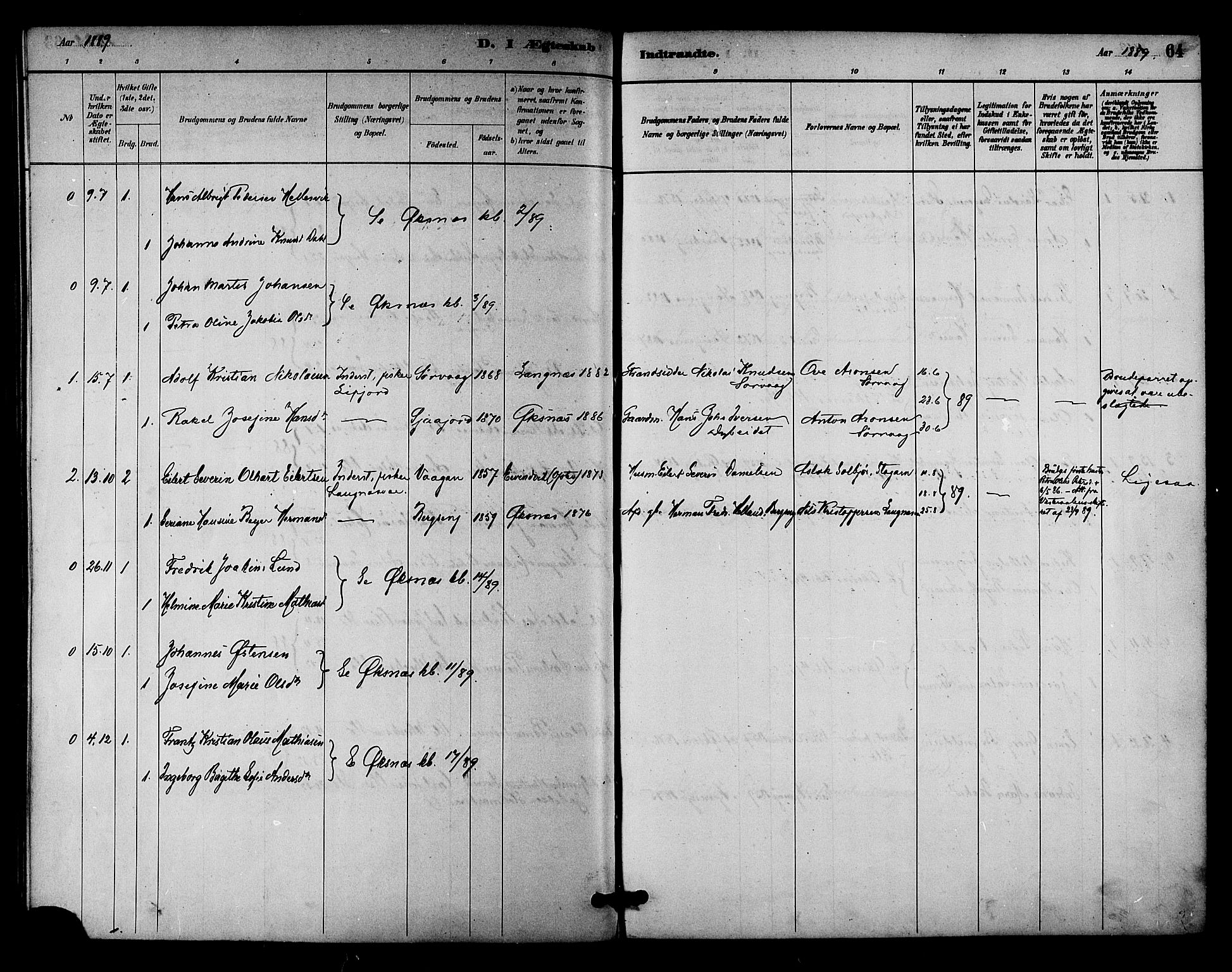 Ministerialprotokoller, klokkerbøker og fødselsregistre - Nordland, AV/SAT-A-1459/894/L1355: Parish register (official) no. 894A01, 1885-1896, p. 64