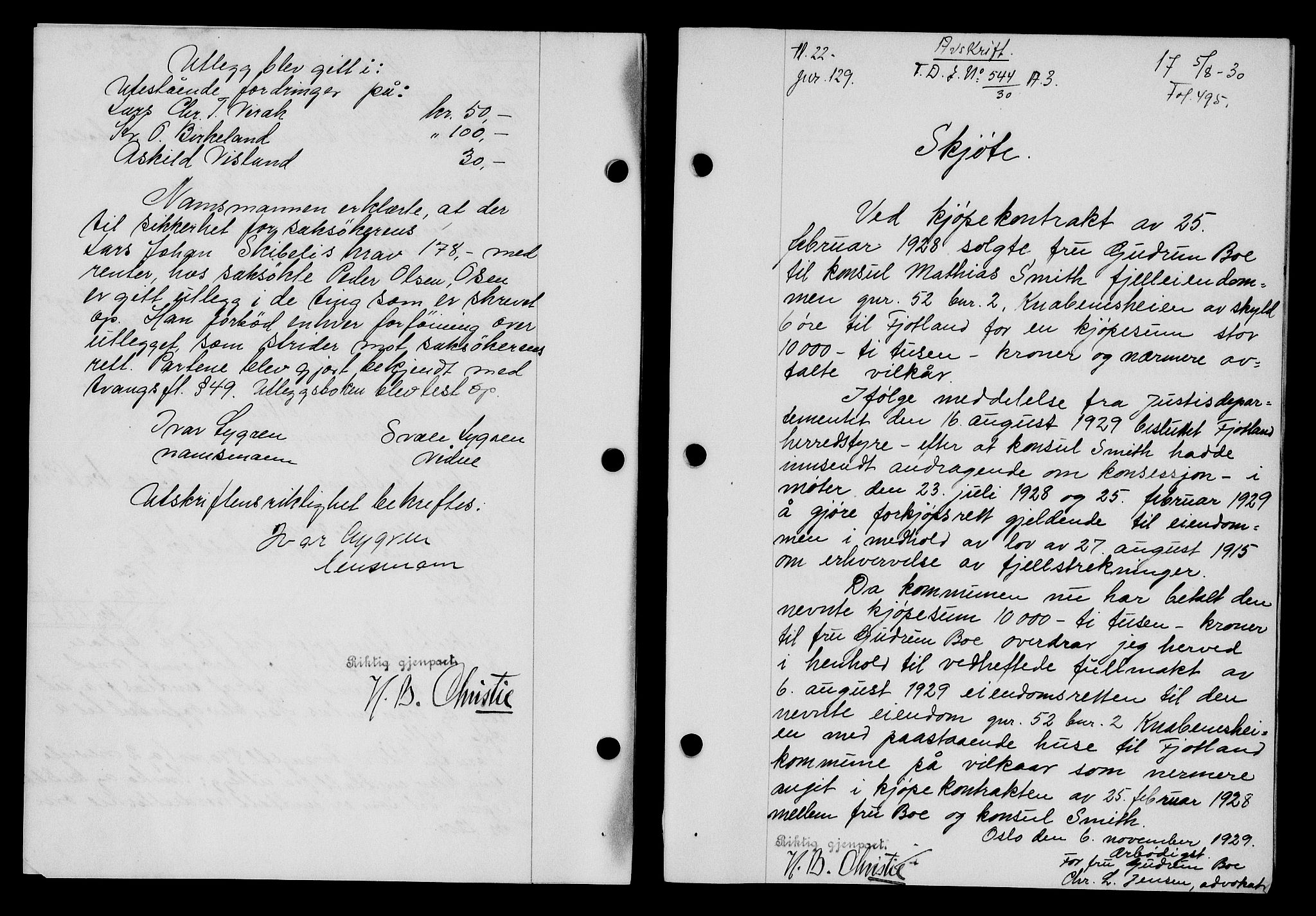 Flekkefjord sorenskriveri, SAK/1221-0001/G/Gb/Gba/L0045: Mortgage book no. 43, 1929-1930, Deed date: 19.08.1930