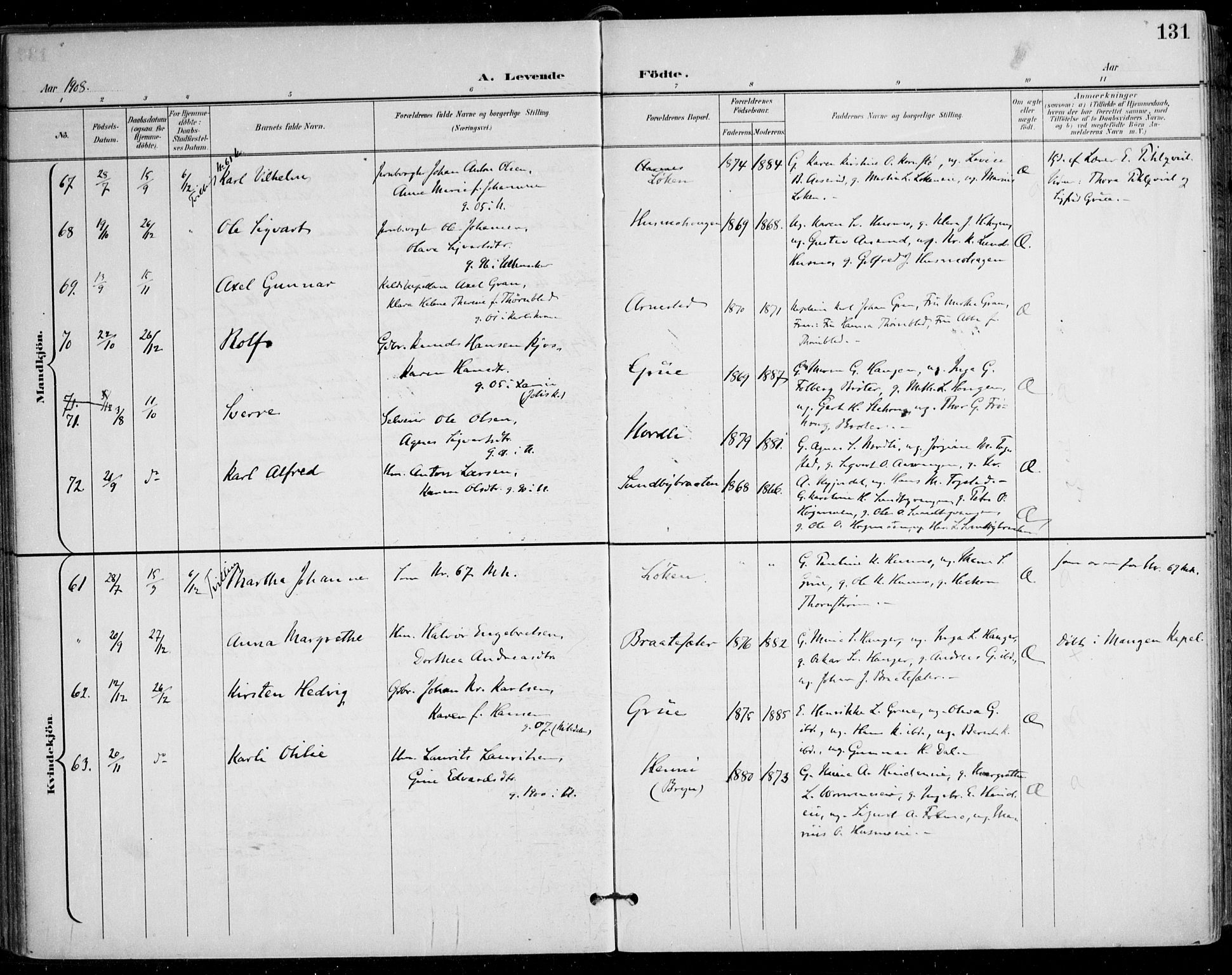 Nes prestekontor Kirkebøker, AV/SAO-A-10410/F/Fa/L0011: Parish register (official) no. I 11, 1899-1918, p. 131