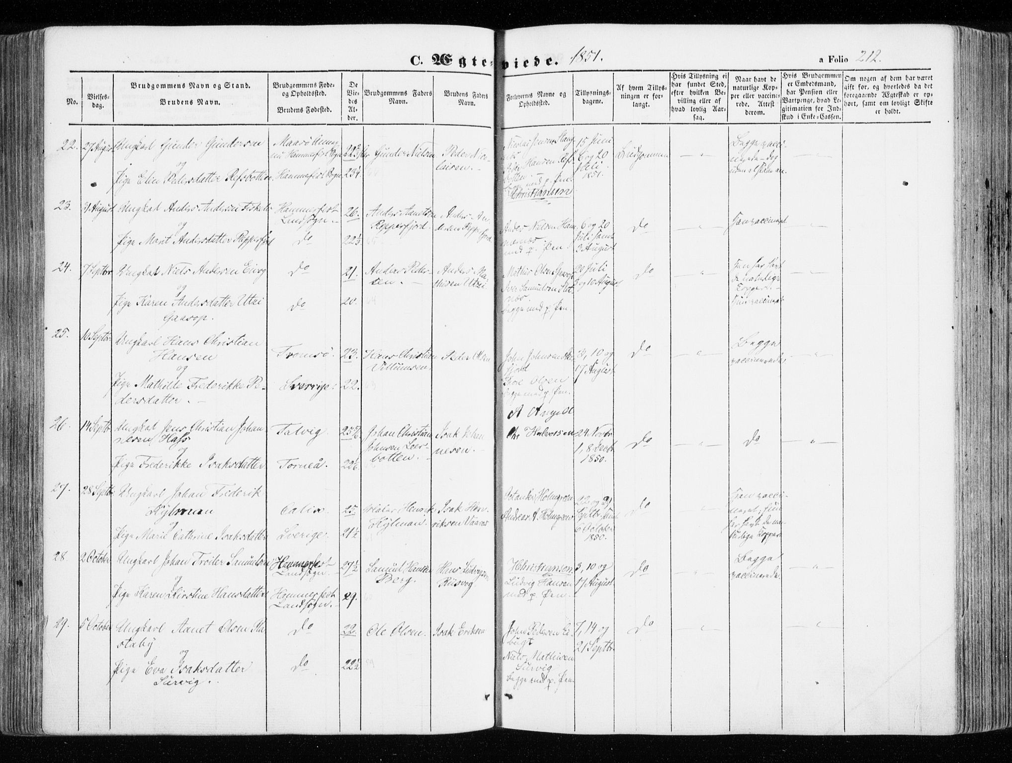 Hammerfest sokneprestkontor, AV/SATØ-S-1347/H/Ha/L0004.kirke: Parish register (official) no. 4, 1843-1856, p. 212