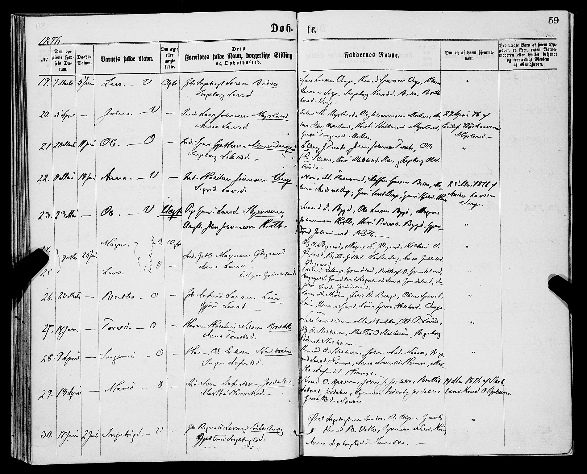 Vossestrand Sokneprestembete, AV/SAB-A-79101/H/Haa: Parish register (official) no. A 1, 1866-1877, p. 59