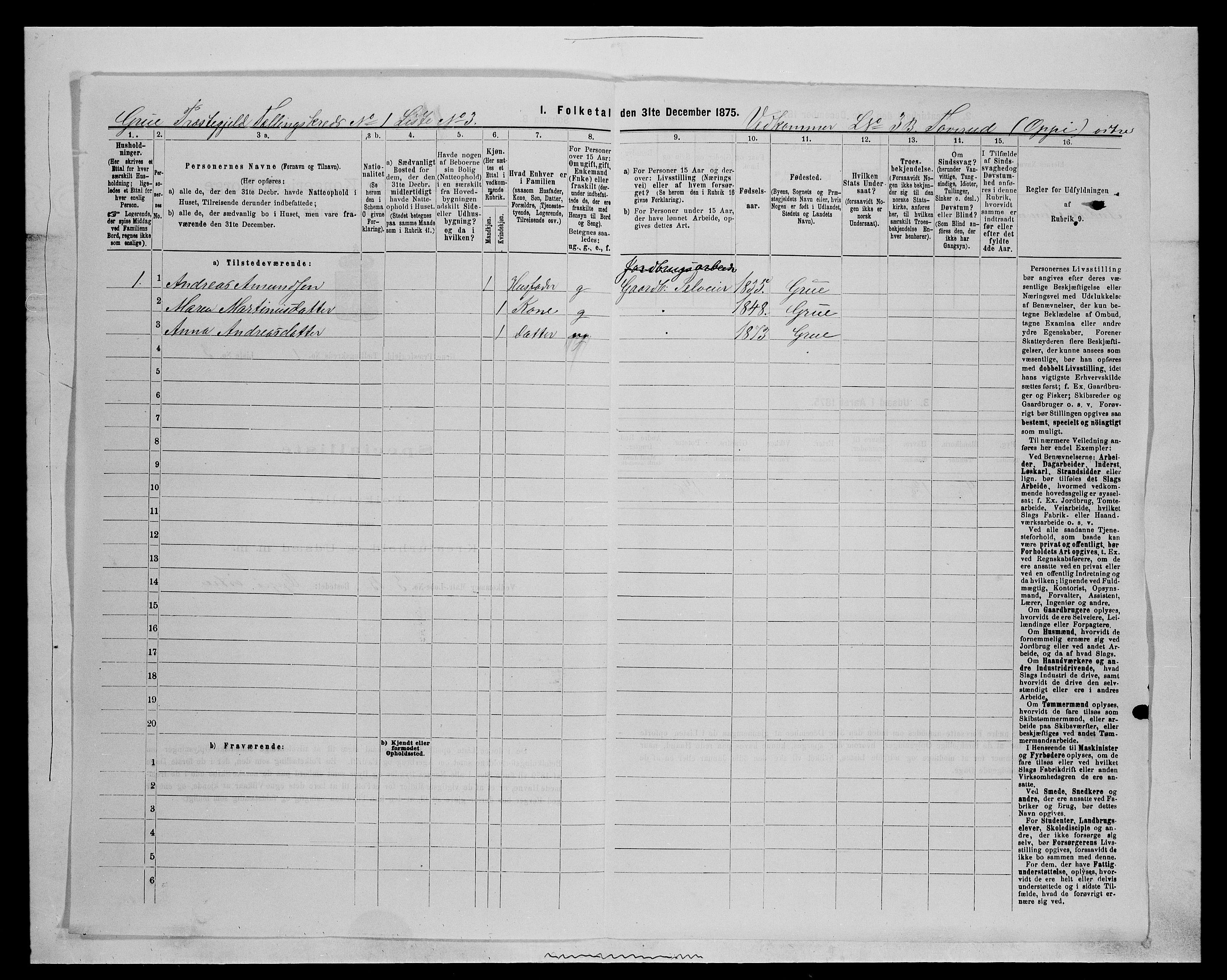 SAH, 1875 census for 0423P Grue, 1875, p. 158