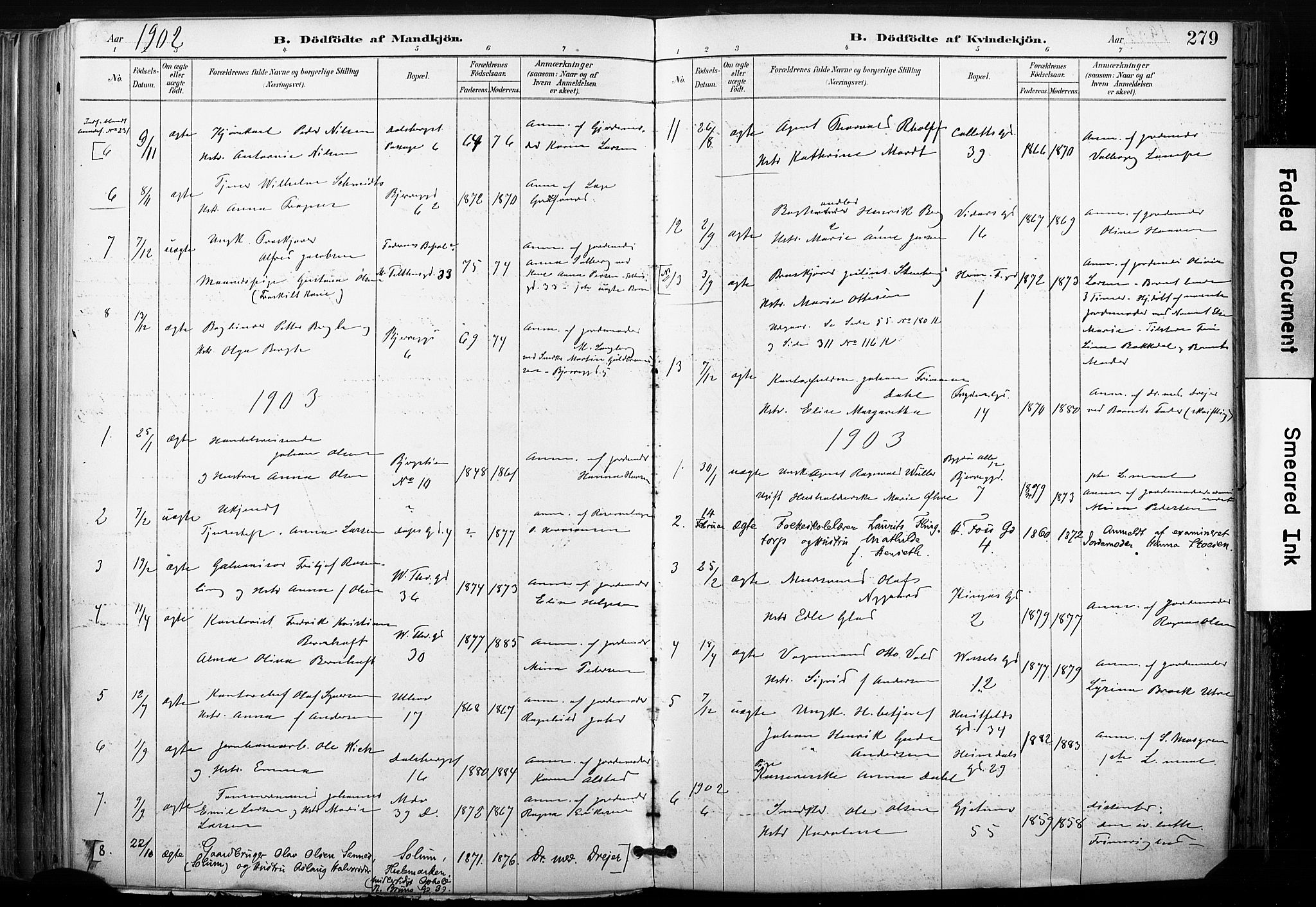 Gamle Aker prestekontor Kirkebøker, SAO/A-10617a/F/L0013: Parish register (official) no. 13, 1901-1908, p. 279