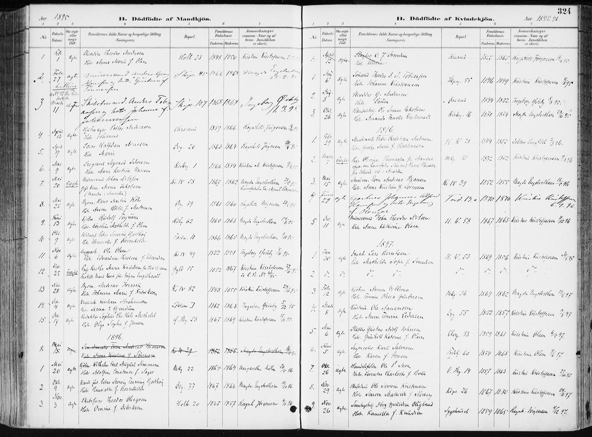 Kristiansand domprosti, SAK/1112-0006/F/Fa/L0019: Parish register (official) no. A 18, 1890-1897, p. 324