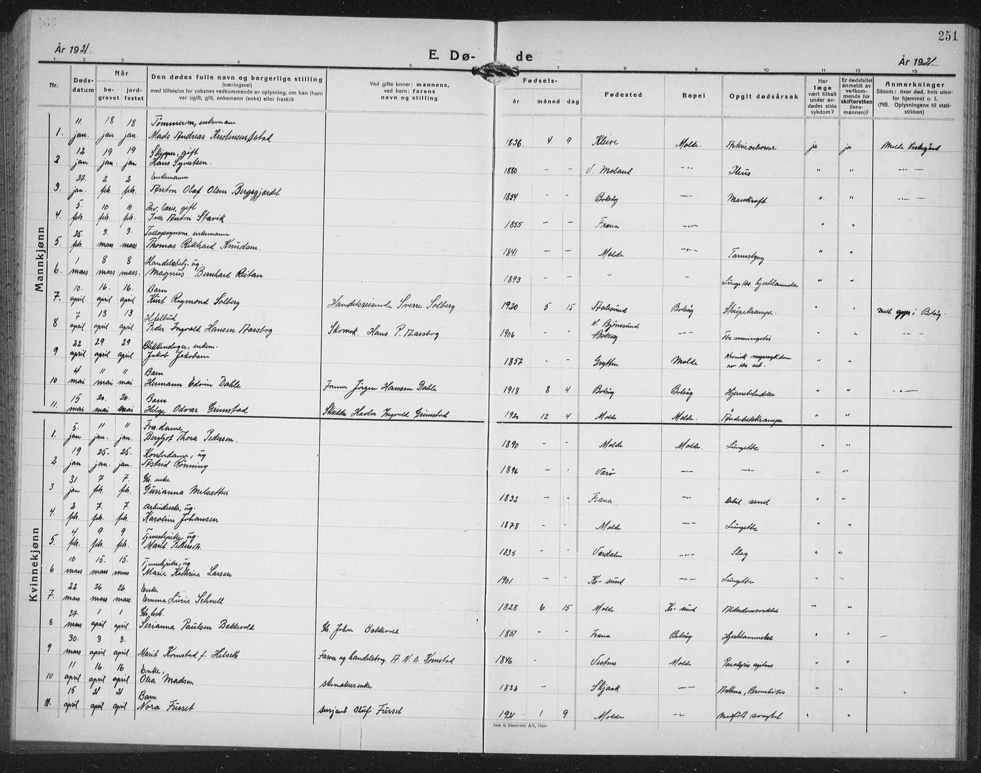 Ministerialprotokoller, klokkerbøker og fødselsregistre - Møre og Romsdal, SAT/A-1454/558/L0704: Parish register (copy) no. 558C05, 1921-1942, p. 251