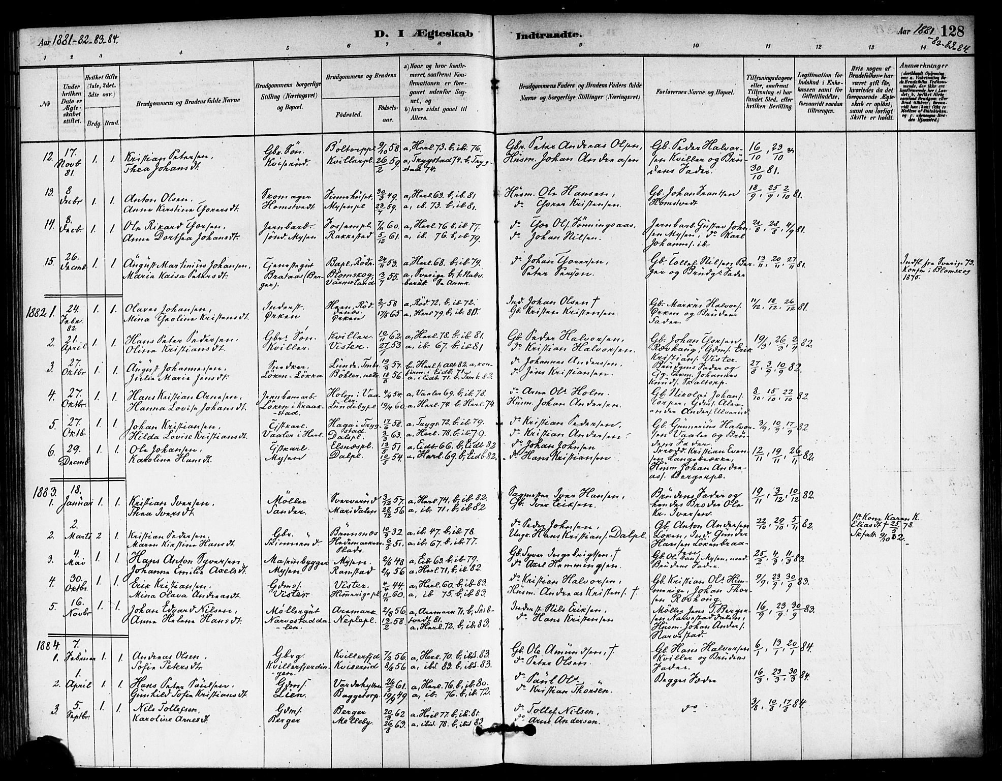 Eidsberg prestekontor Kirkebøker, SAO/A-10905/F/Fb/L0001: Parish register (official) no. II 1, 1879-1900, p. 128
