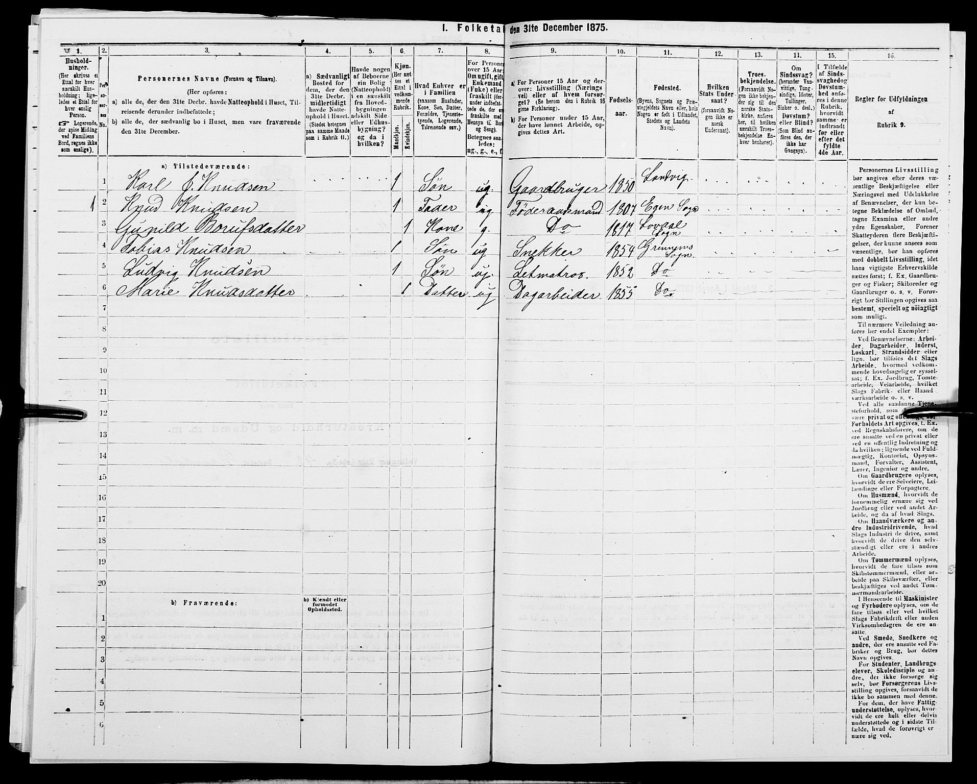 SAK, 1875 census for 1024P Bjelland, 1875, p. 503