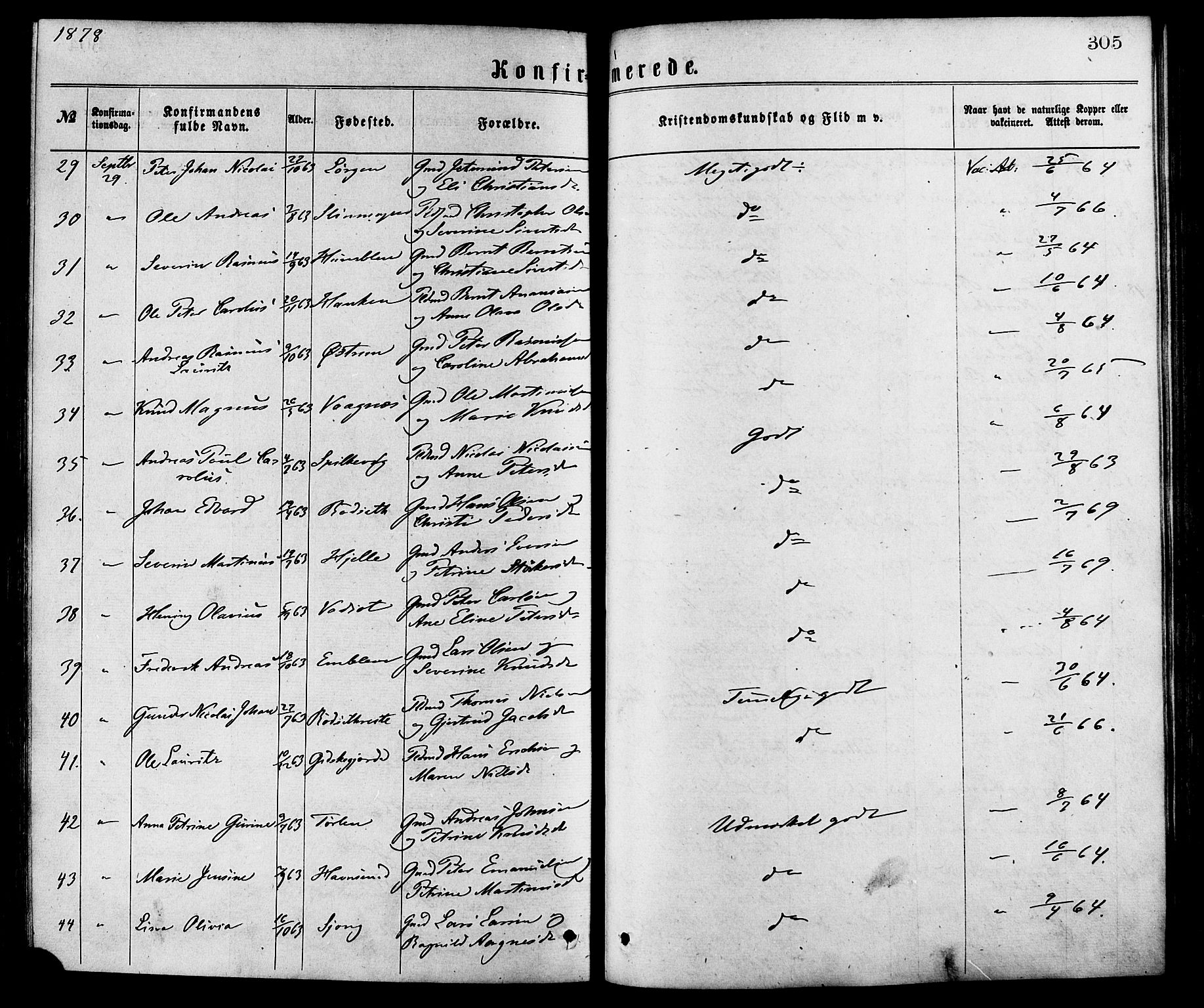 Ministerialprotokoller, klokkerbøker og fødselsregistre - Møre og Romsdal, AV/SAT-A-1454/528/L0400: Parish register (official) no. 528A11, 1871-1879, p. 305