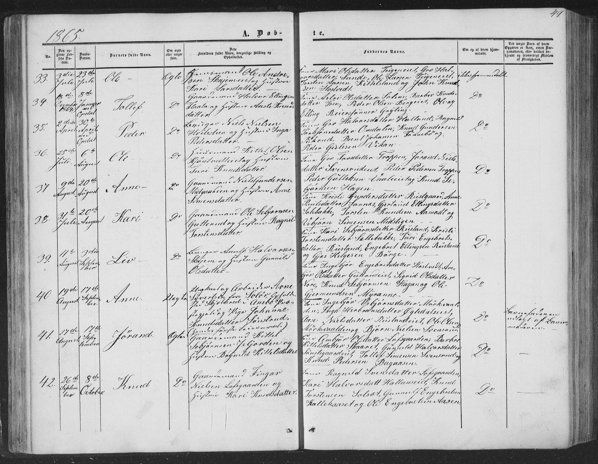 Nore kirkebøker, AV/SAKO-A-238/F/Fa/L0002: Parish register (official) no. I 2, 1856-1871, p. 49