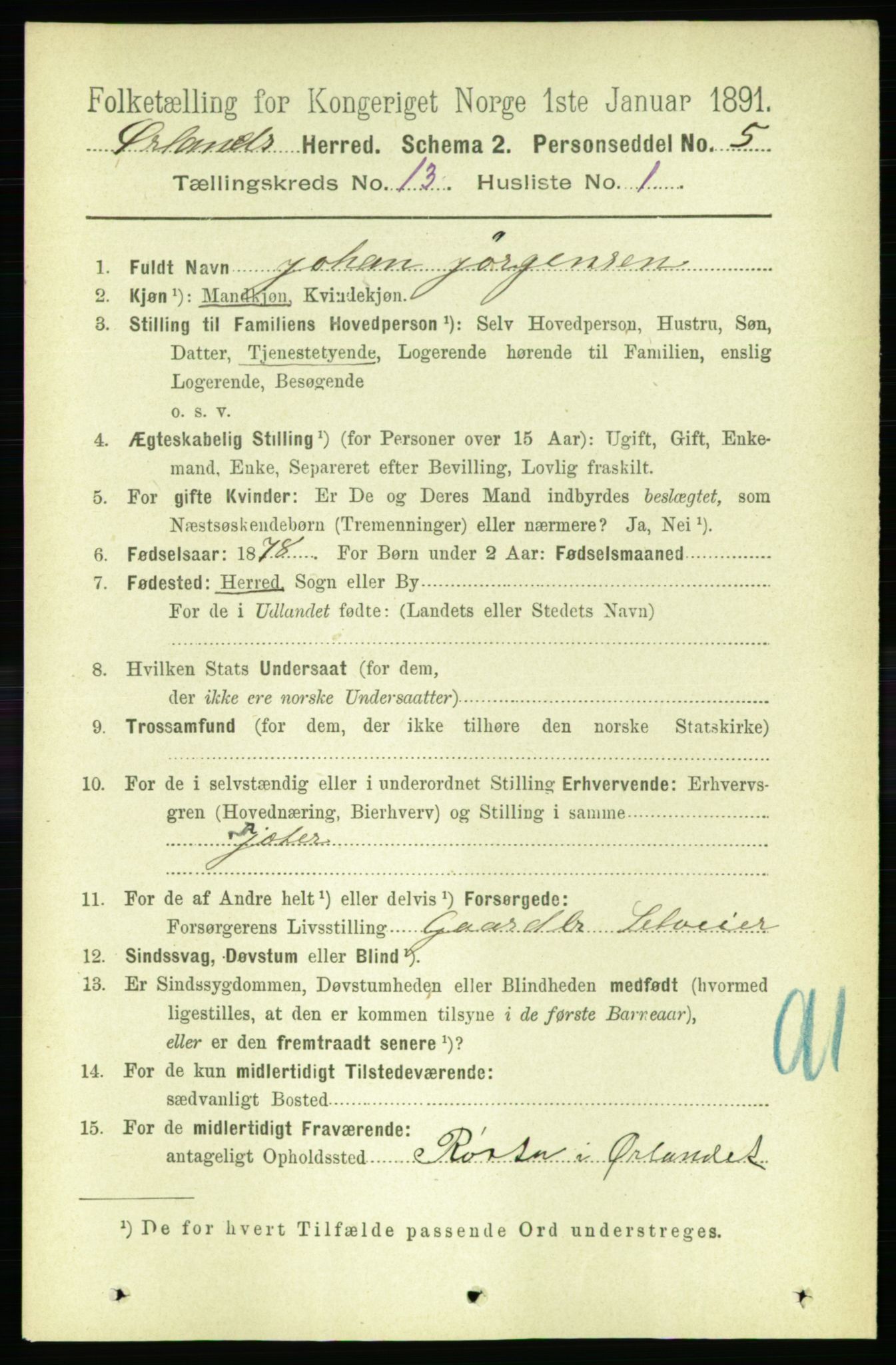 RA, 1891 census for 1621 Ørland, 1891, p. 5869