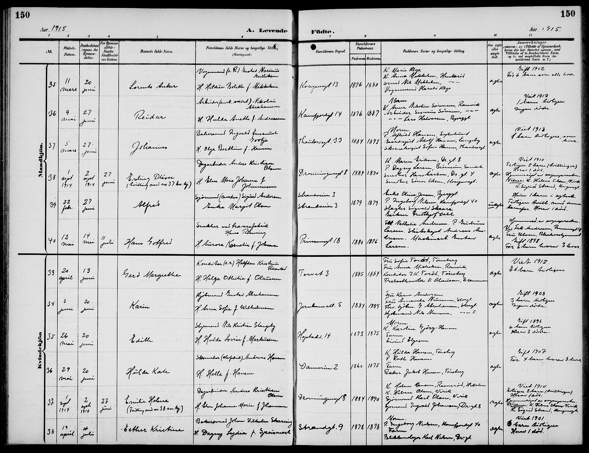 Sandefjord kirkebøker, AV/SAKO-A-315/G/Ga/L0003: Parish register (copy) no. 3, 1903-1920, p. 150