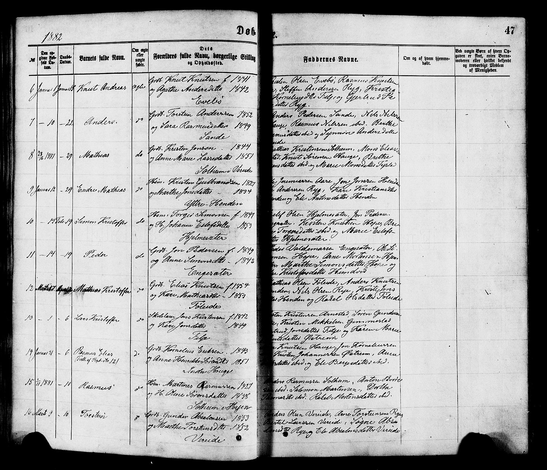 Gloppen sokneprestembete, AV/SAB-A-80101/H/Haa/Haaa/L0010: Parish register (official) no. A 10, 1871-1884, p. 47