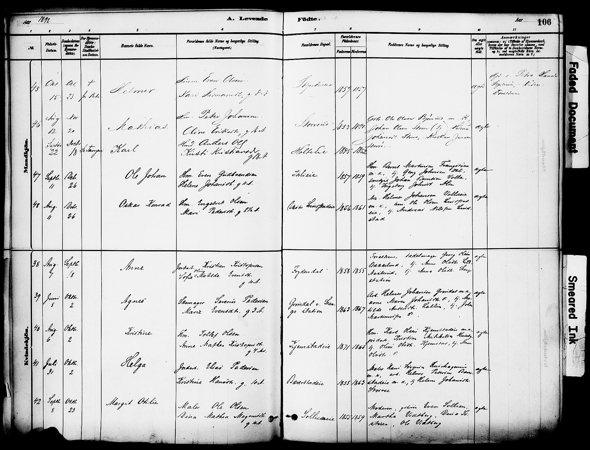 Stange prestekontor, SAH/PREST-002/K/L0017: Parish register (official) no. 17, 1880-1893, p. 106