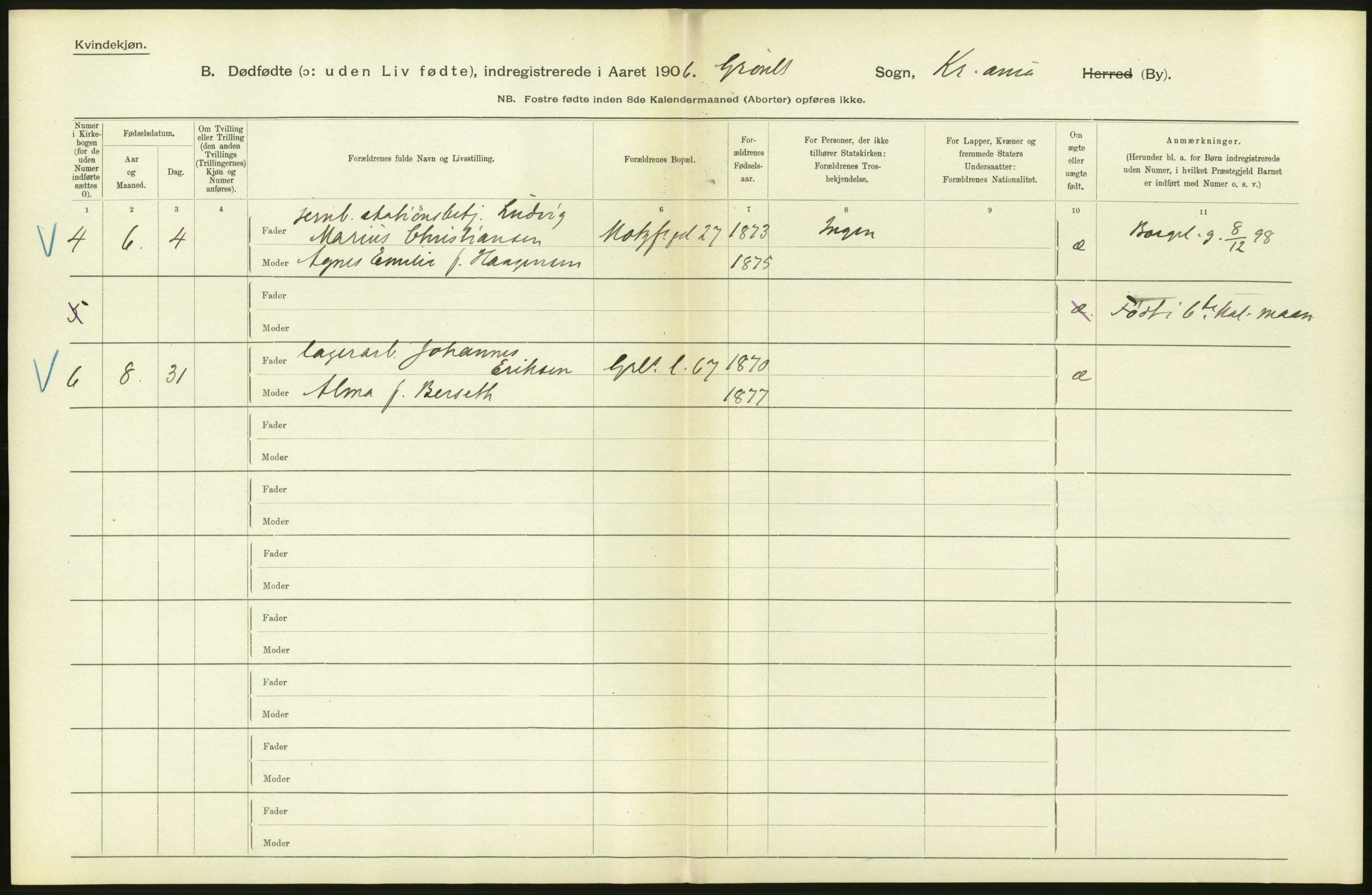 Statistisk sentralbyrå, Sosiodemografiske emner, Befolkning, RA/S-2228/D/Df/Dfa/Dfad/L0010: Kristiania: Døde, dødfødte, 1906, p. 38