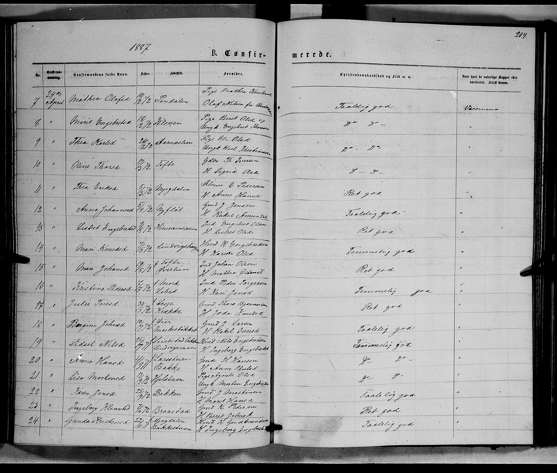 Ringebu prestekontor, AV/SAH-PREST-082/H/Ha/Hab/L0006: Parish register (copy) no. 6, 1880-1898, p. 204