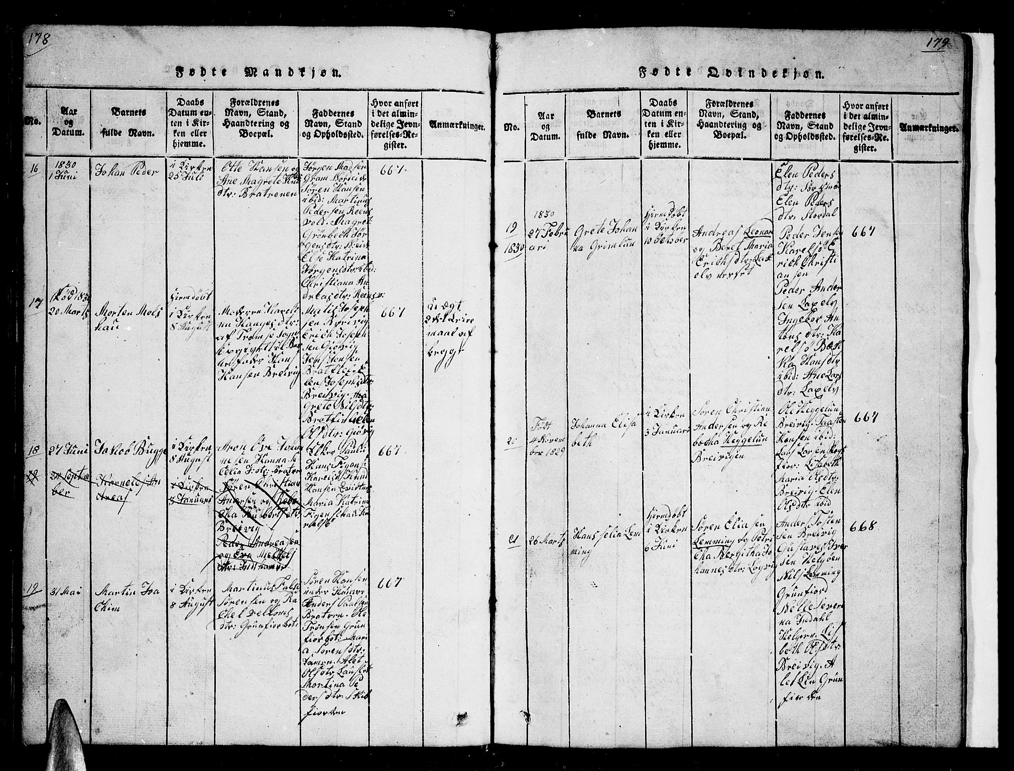 Karlsøy sokneprestembete, AV/SATØ-S-1299/H/Ha/Hab/L0001klokker: Parish register (copy) no. 1, 1821-1840, p. 178-179