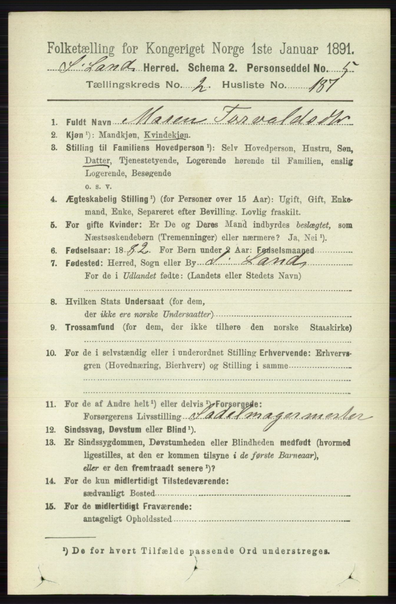 RA, 1891 census for 0536 Søndre Land, 1891, p. 2224