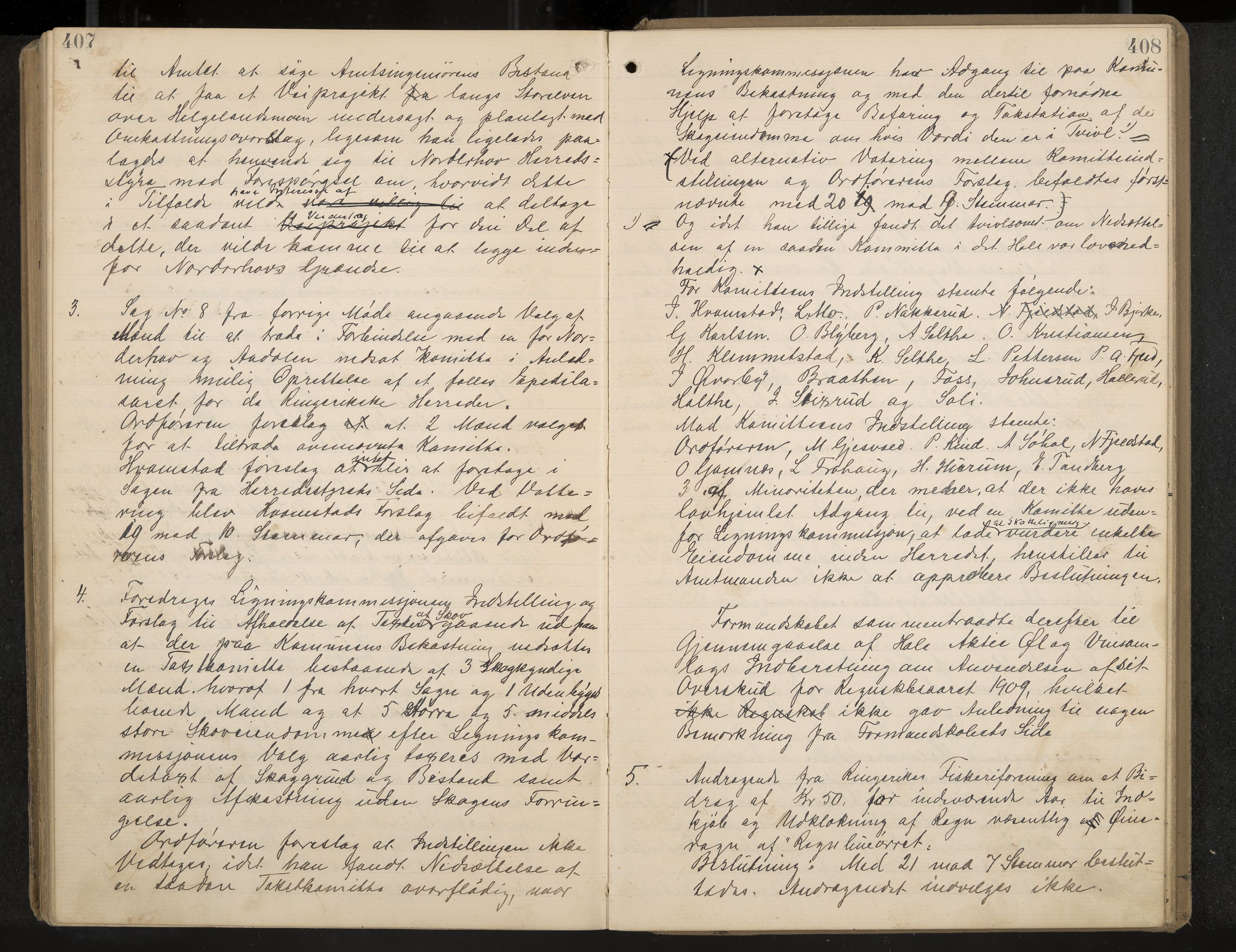 Hole formannskap og sentraladministrasjon, IKAK/0612021-1/A/Aa/L0004: Møtebok med register, 1902-1910, p. 407-408