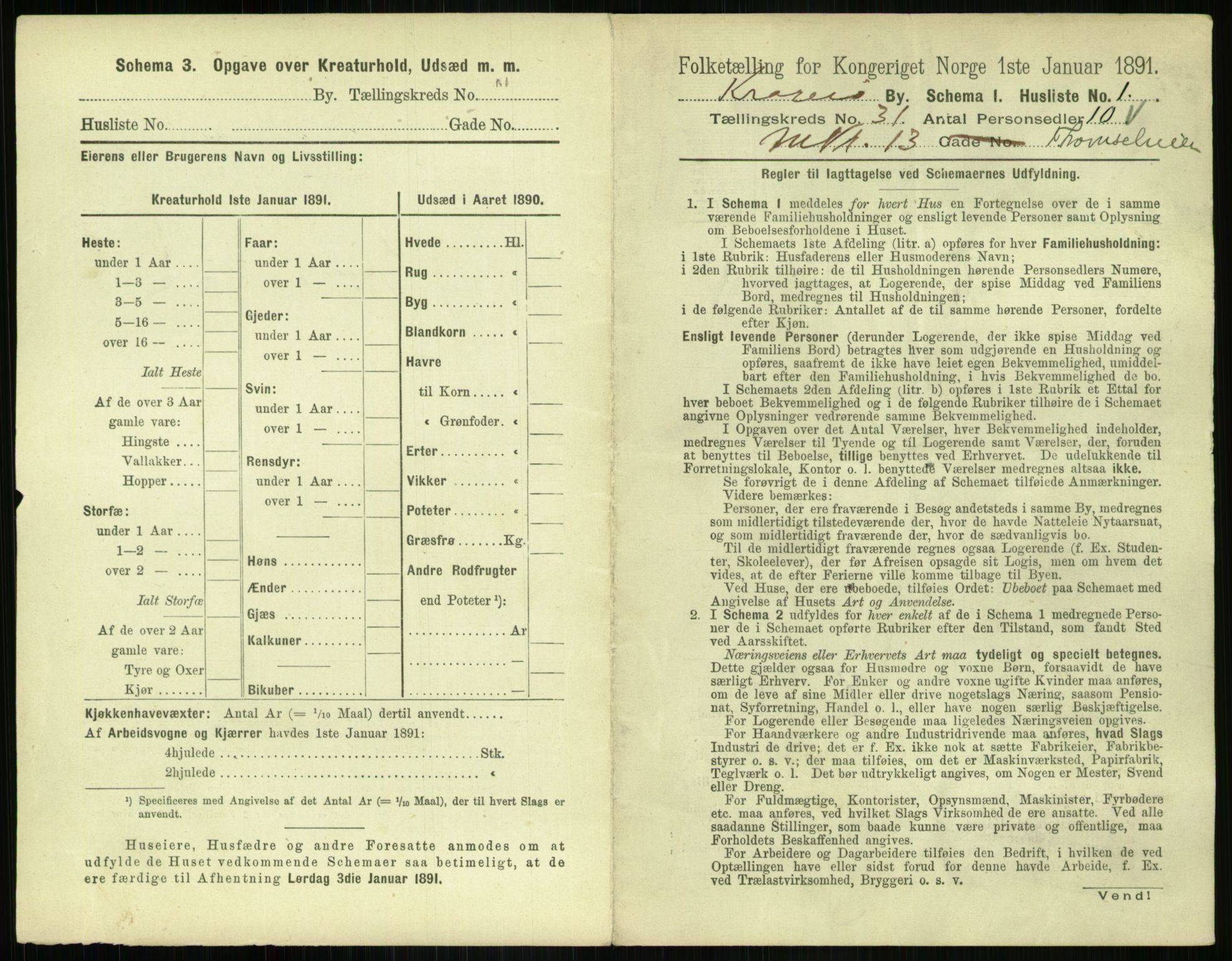 RA, 1891 census for 0801 Kragerø, 1891, p. 1116