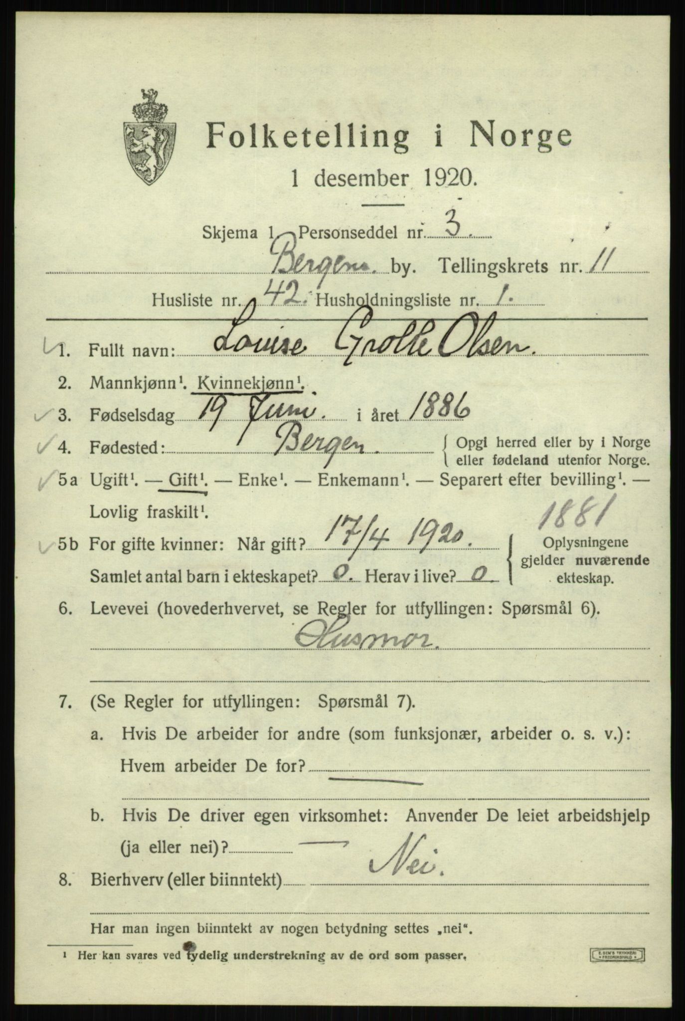 SAB, 1920 census for Bergen, 1920, p. 73504