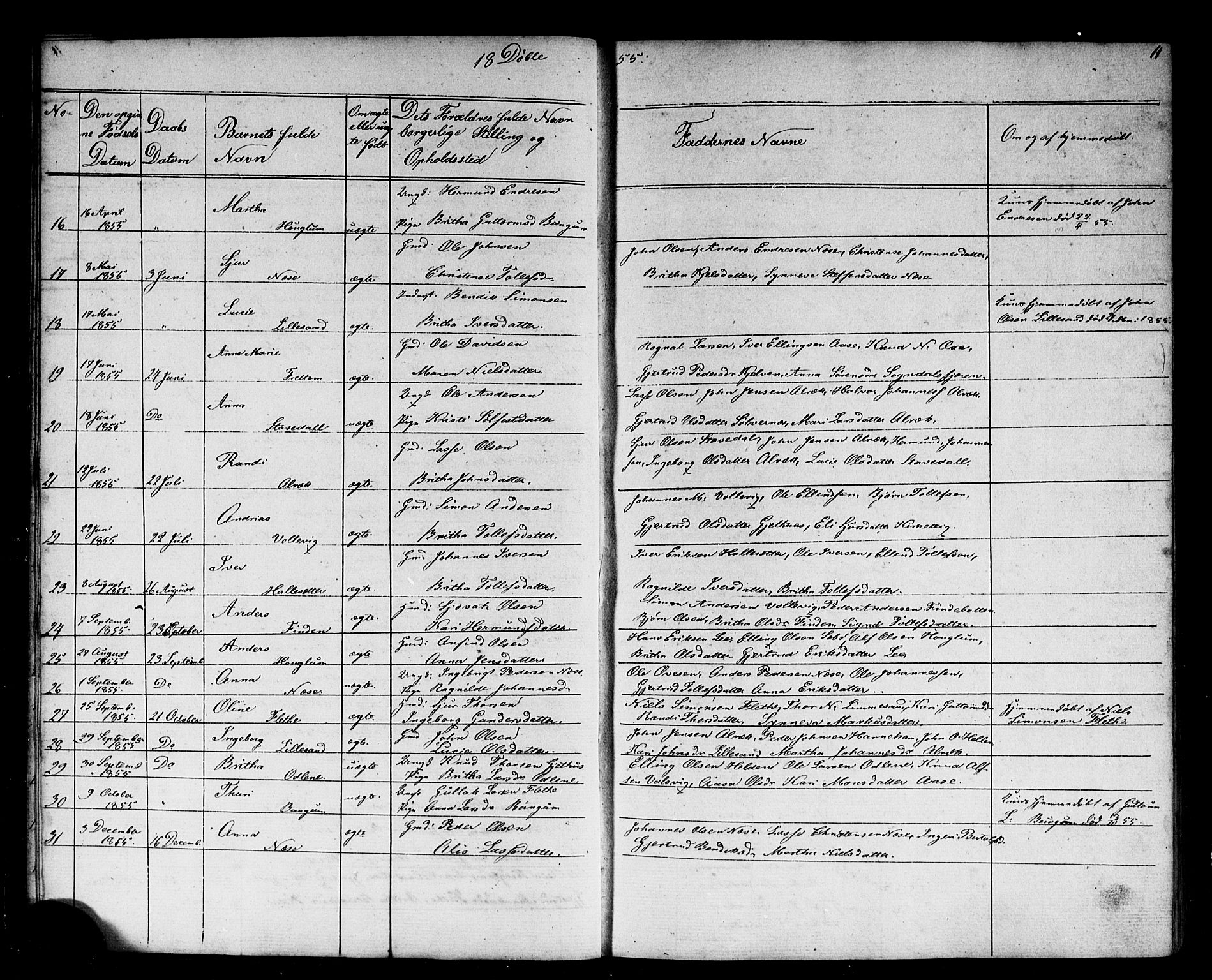 Vik sokneprestembete, SAB/A-81501: Parish register (copy) no. B 1, 1847-1877, p. 11