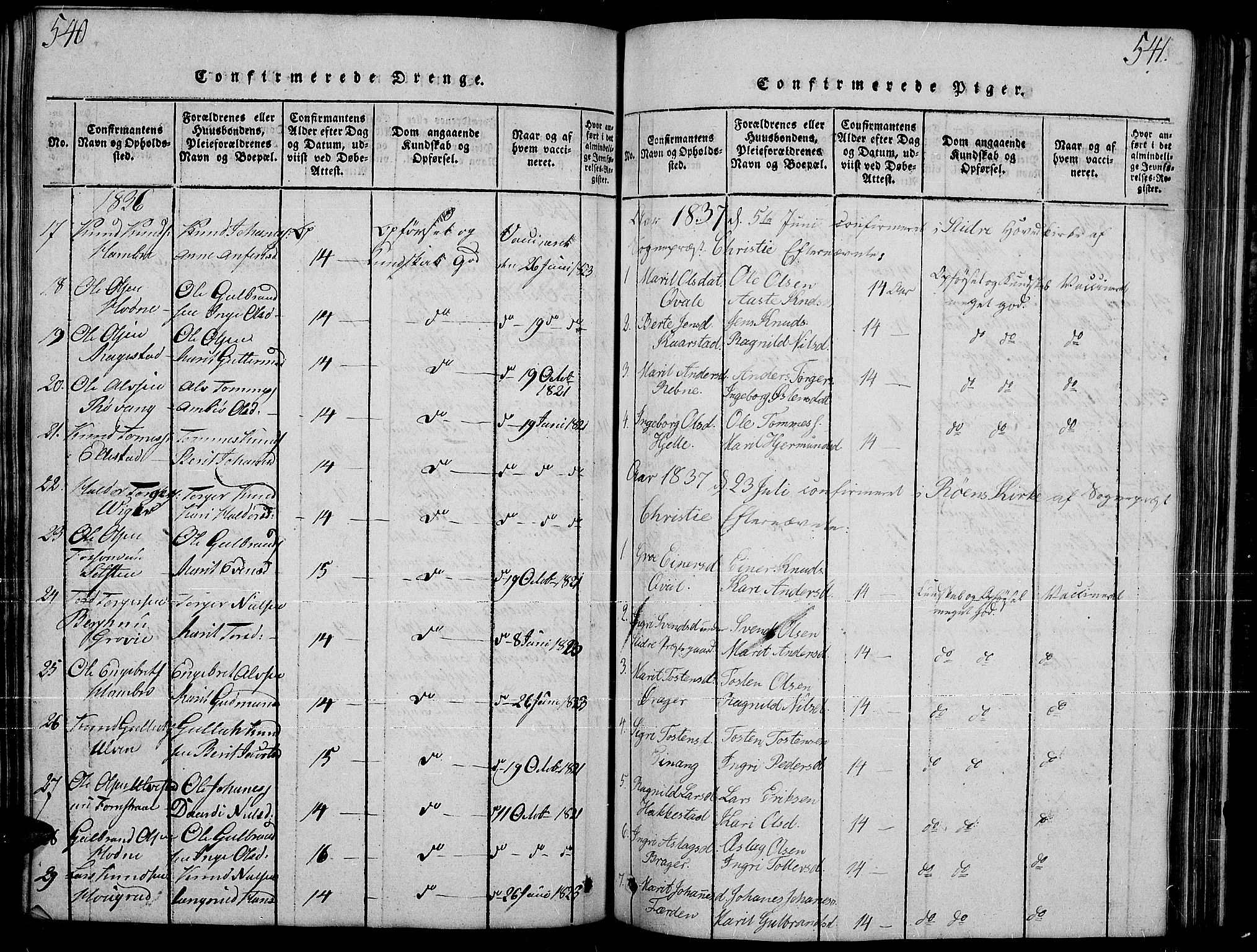 Slidre prestekontor, SAH/PREST-134/H/Ha/Hab/L0001: Parish register (copy) no. 1, 1814-1838, p. 540-541