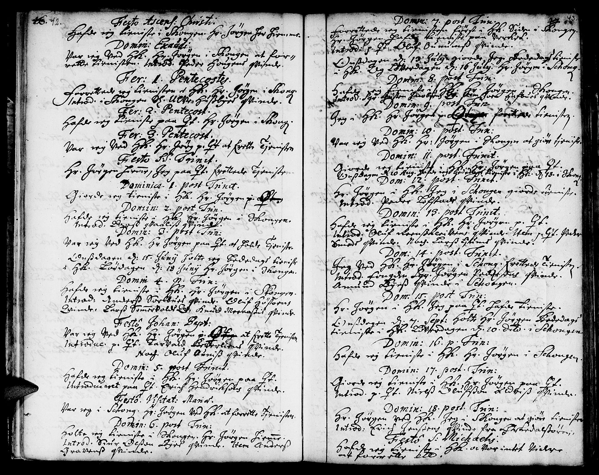 Ministerialprotokoller, klokkerbøker og fødselsregistre - Sør-Trøndelag, AV/SAT-A-1456/668/L0801: Parish register (official) no. 668A01, 1695-1716, p. 42-43