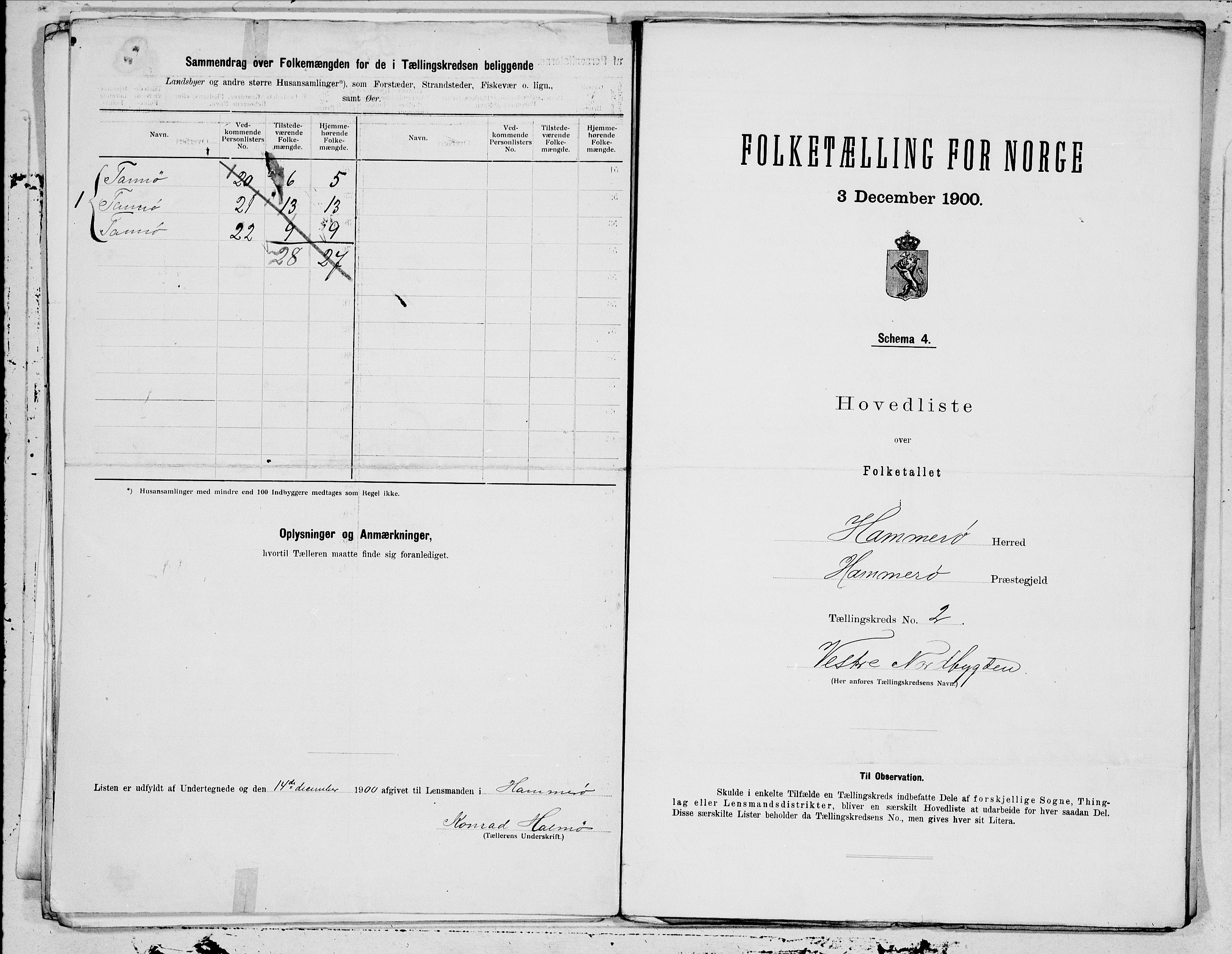 SAT, 1900 census for Hamarøy, 1900, p. 4