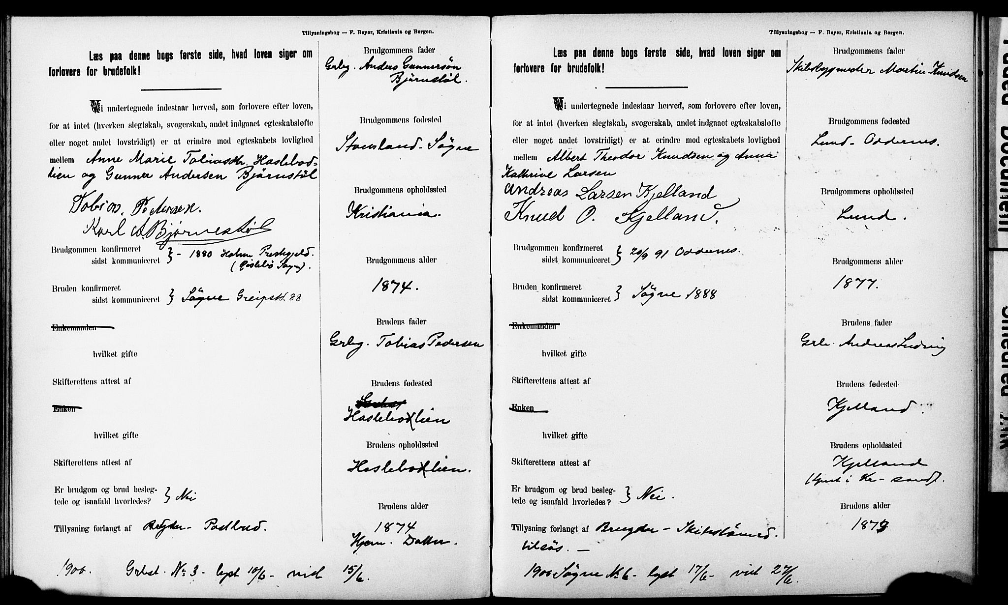 Ullensaker prestekontor Kirkebøker, AV/SAO-A-10236a/H/Ha/L0001: Banns register no. 1, 1892-1910